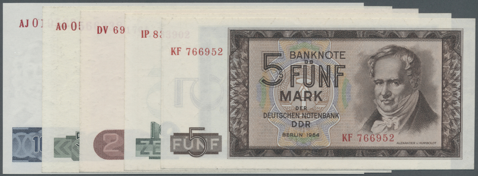 04054 Deutschland - DDR: 5 - 100 Mark 1964, Dritte Banknotenserie Der DDR, Komplette Serie Mit 5 Kassenfrischen Scheinen - Autres & Non Classés