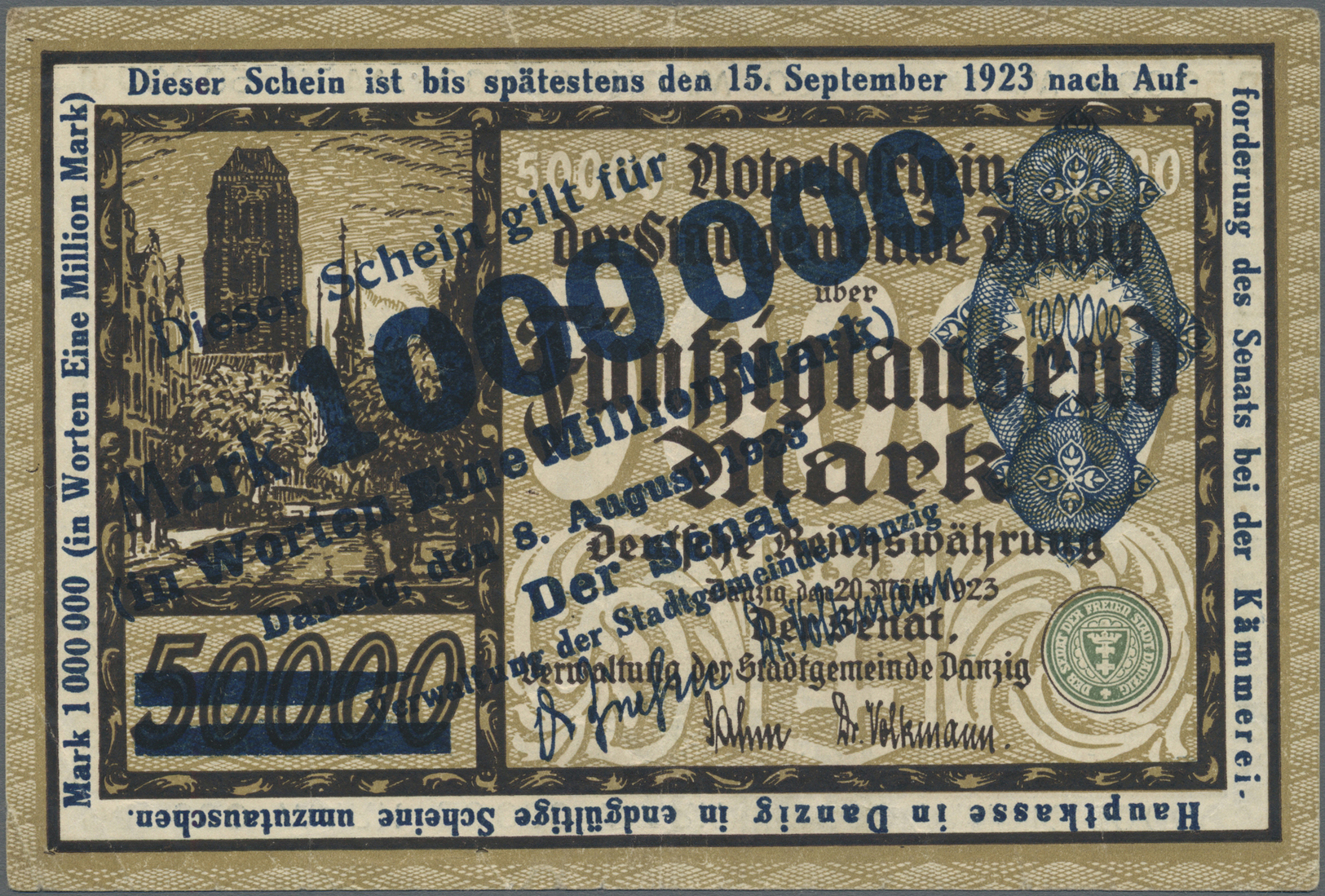 04061 Deutschland - Nebengebiete Deutsches Reich: Danzig 1.000.000 Mark 1923 P. 22, In Normaler Gebrauchserhaltung Mit S - Autres & Non Classés