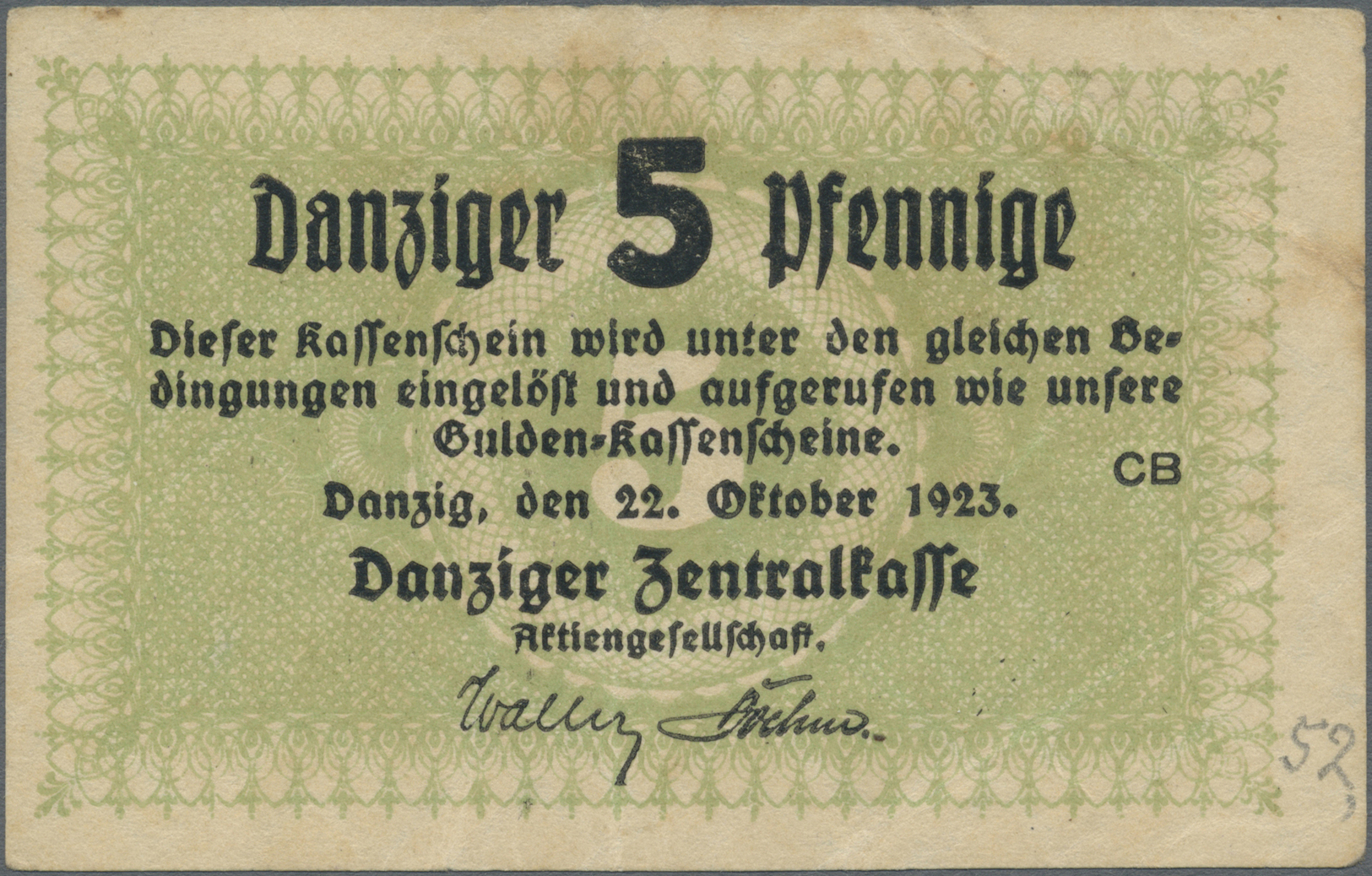 04065 Deutschland - Nebengebiete Deutsches Reich: Danzig 5 Pfennige 1923 P. 34a, Leichte Falten Im Papier, Erhaltung: VF - Autres & Non Classés
