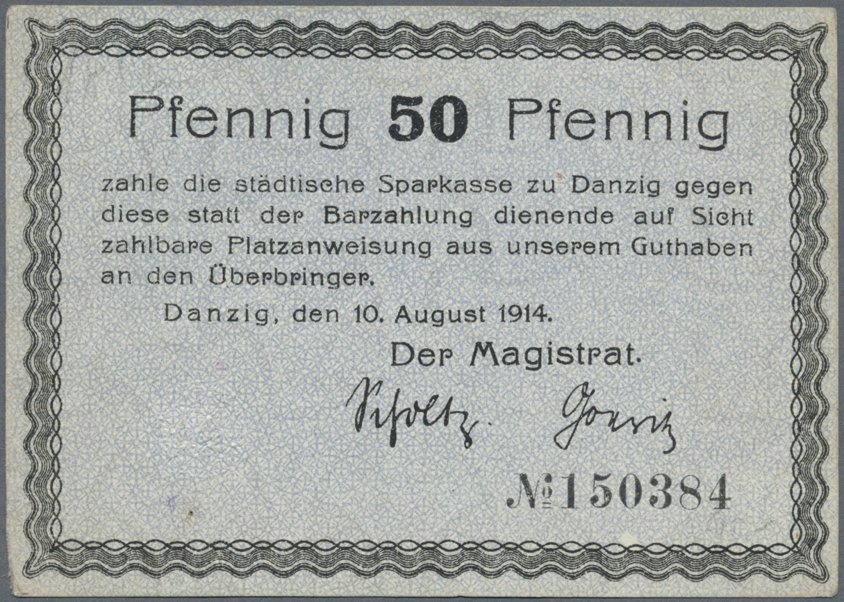 04068 Deutschland - Nebengebiete Deutsches Reich: 50 Pfennig Magistrat Der Stadt Danzig 1914, Ro.780d, Leichte Verschmut - Autres & Non Classés