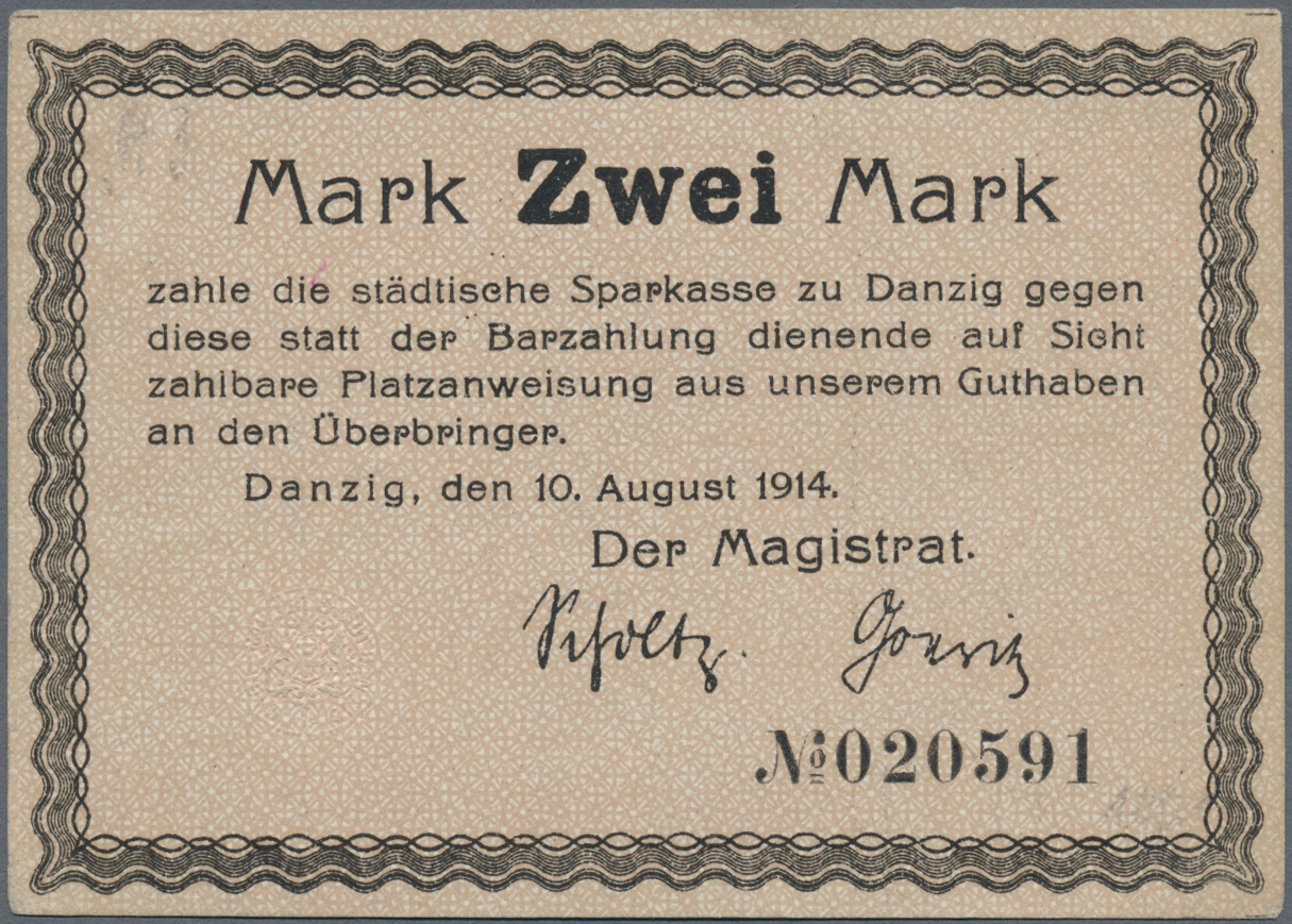 04070 Deutschland - Nebengebiete Deutsches Reich: 2 Mark Magistrat Der Stadt Danzig 1914, Ro.782c, Leichte Verschmutzung - Altri & Non Classificati