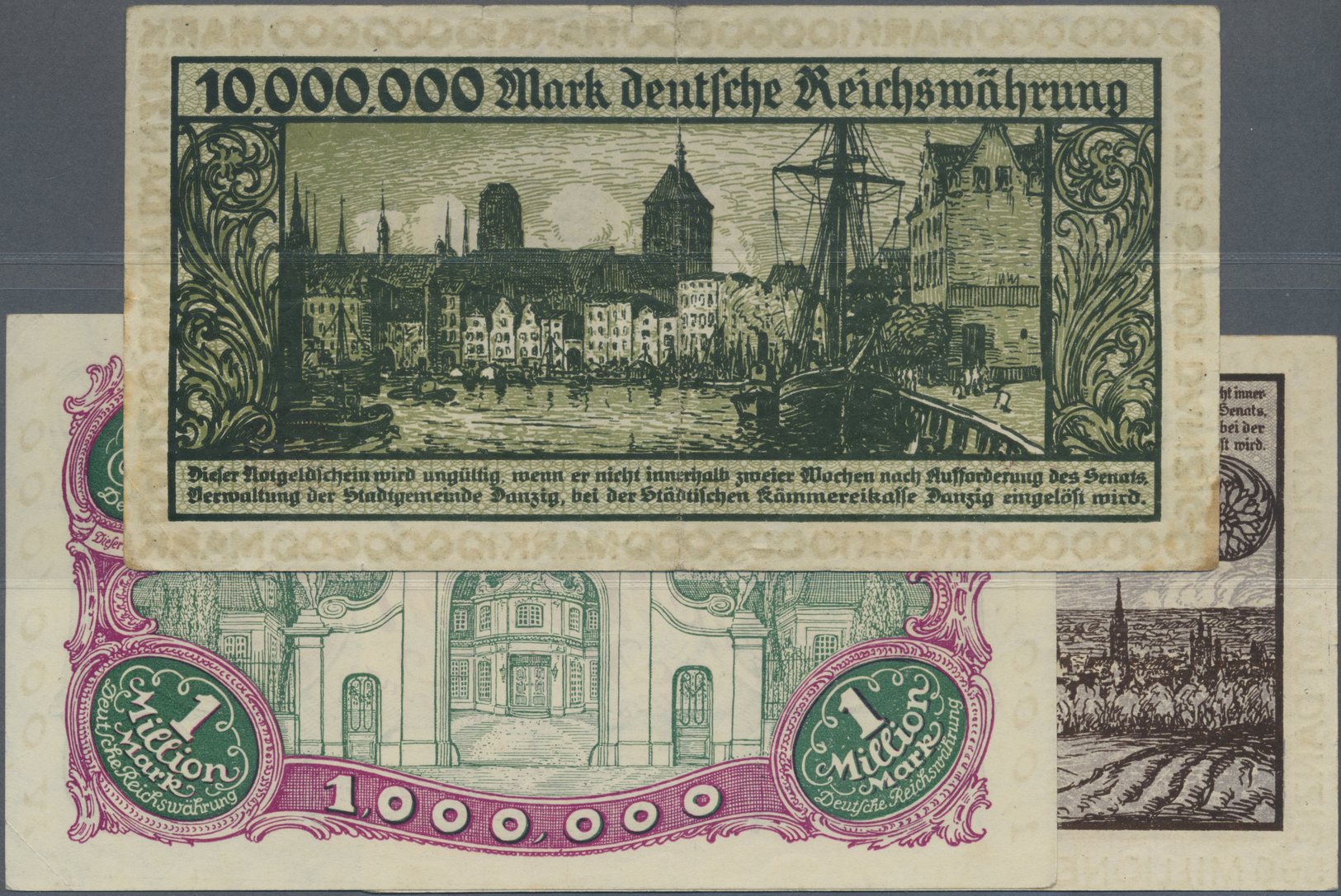 04076 Deutschland - Nebengebiete Deutsches Reich: Set Mit 3 Noten Danzig Zu 1, 10 Und 500 Millionen Mark 1923, Ro.802a, - Autres & Non Classés