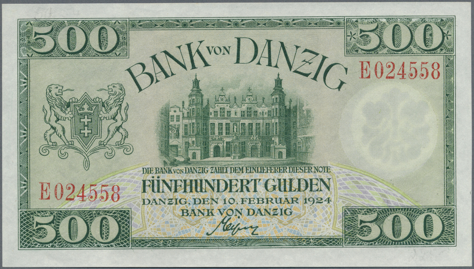04082 Deutschland - Nebengebiete Deutsches Reich: 500 Gulden Danzig 1924, Ro.836, Schwach Erkennbare Beschriftungen Am O - Autres & Non Classés