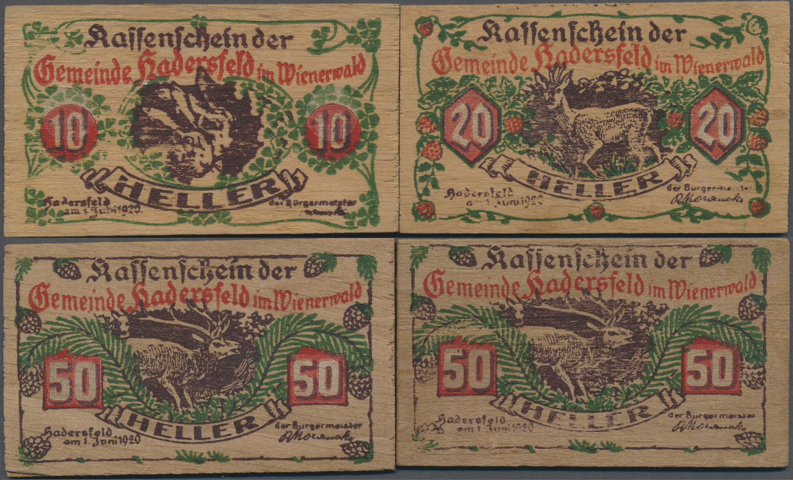 04098 Deutschland - Notgeld Besonderer Art: Hadersfeld Im Wienerwald (Österreich), Gemeinde, 10, 20, 50 Heller, 1.6.1920 - Autres & Non Classés