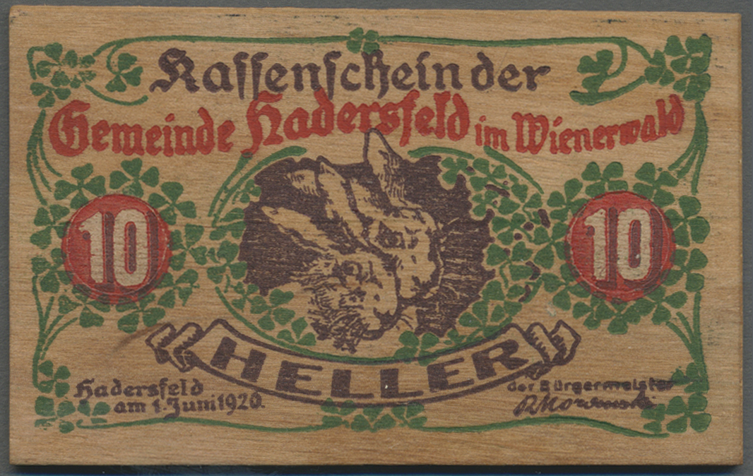 04099 Deutschland - Notgeld Besonderer Art: Hadersfeld Im Wienerwald (Österreich), Gemeinde, 10, 20, 50 Heller, 1.6.1920 - Altri & Non Classificati