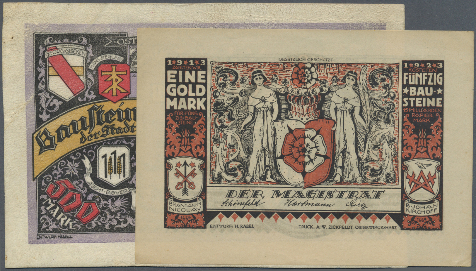 04101 Deutschland - Notgeld Besonderer Art: Osterwieck, Stadt, 2 X 20 Mark, 3 X 50 Mark, 2 X 100 Mark, Alle 1.5.1922, 50 - Autres & Non Classés