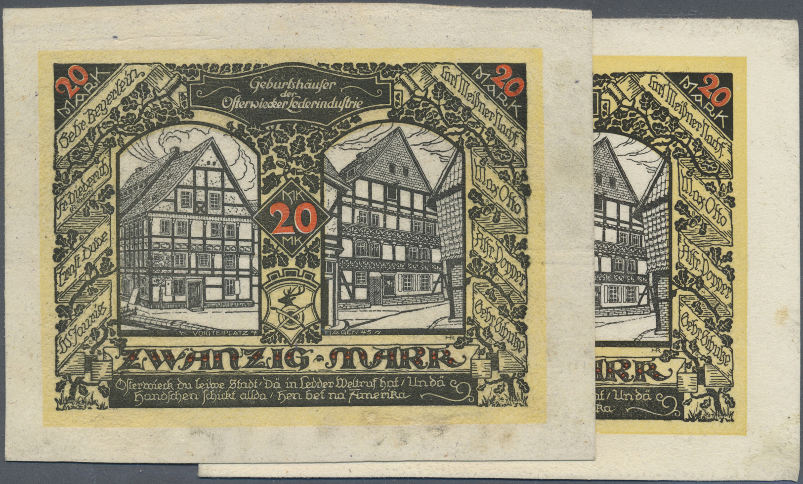 04101 Deutschland - Notgeld Besonderer Art: Osterwieck, Stadt, 2 X 20 Mark, 3 X 50 Mark, 2 X 100 Mark, Alle 1.5.1922, 50 - Autres & Non Classés