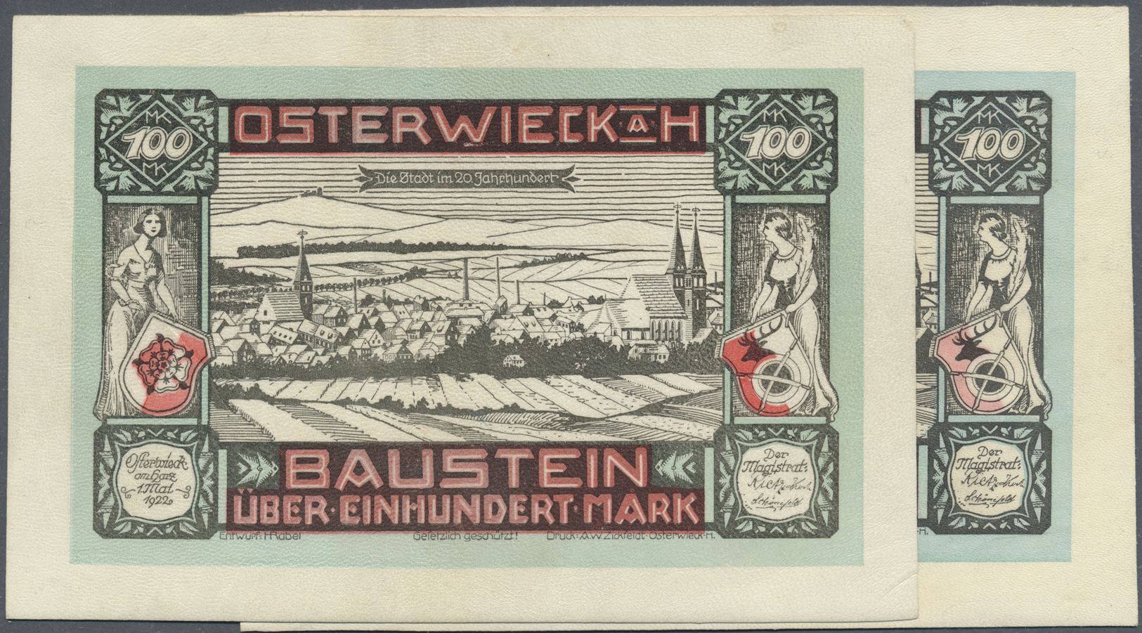 04101 Deutschland - Notgeld besonderer Art: Osterwieck, Stadt, 2 x 20 Mark, 3 x 50 Mark, 2 x 100 Mark, alle 1.5.1922, 50