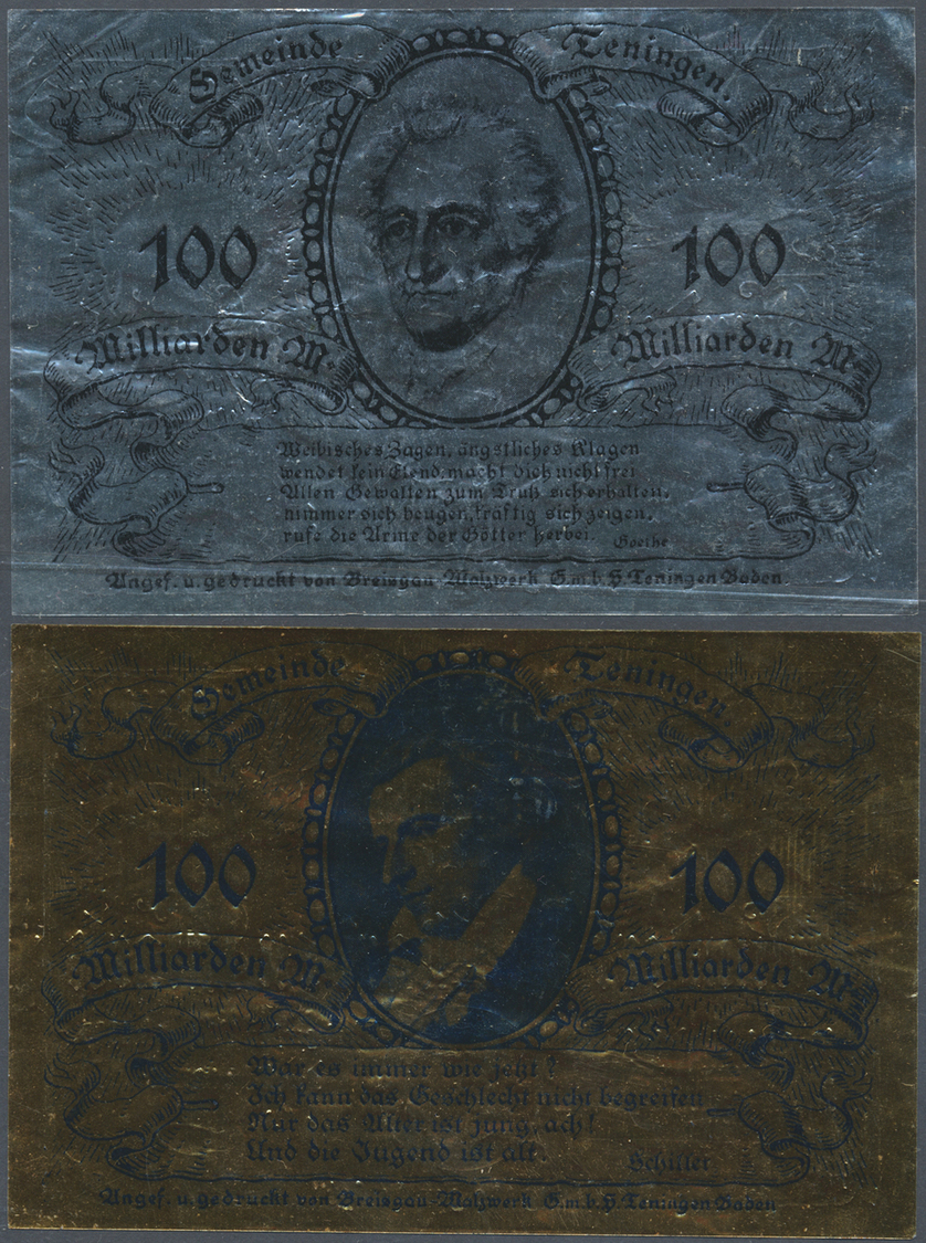 04104 Deutschland - Notgeld Besonderer Art: Teningen, Gemeinde, 2 X 100 Mrd. Mark, 1.11.1923, Einmal Aluminiumfolie Silb - Autres & Non Classés