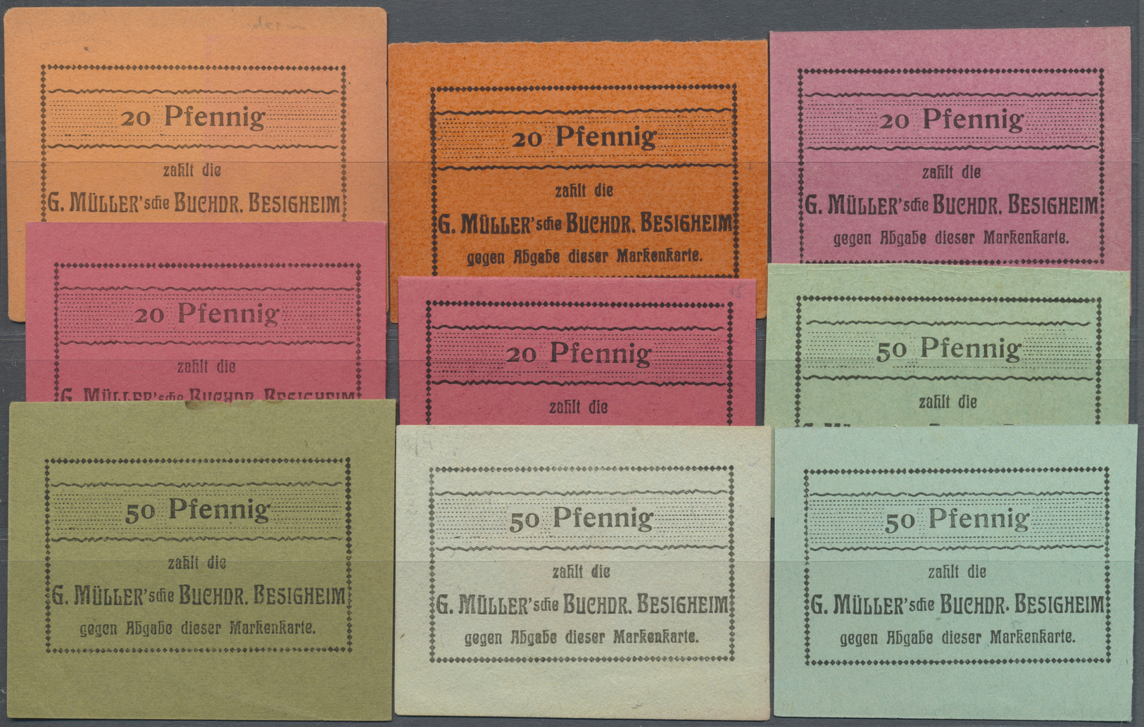 04105 Deutschland - Briefmarkennotgeld: Besigheim, G. Müller'sche Buchdruckerei, "Markenkarten", O. D., 20 Pf., 2 X Oran - Autres & Non Classés