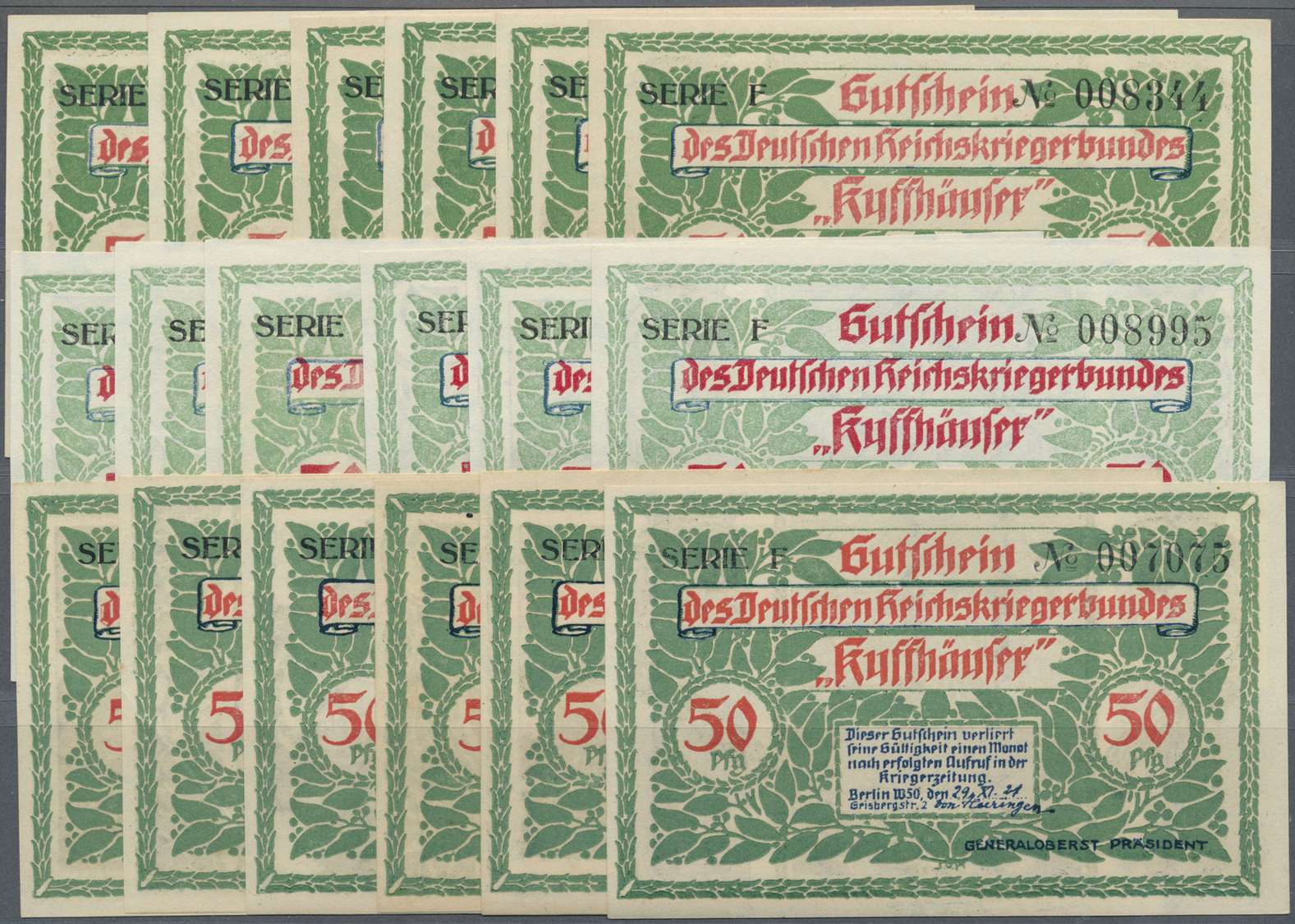 04136 Deutschland - Notgeld - Berlin Und Brandenburg: Berlin, Reichskriegerbund Kyffhäuser, 30 X 50 Pf., 29.11.1921, Dab - [11] Emissions Locales