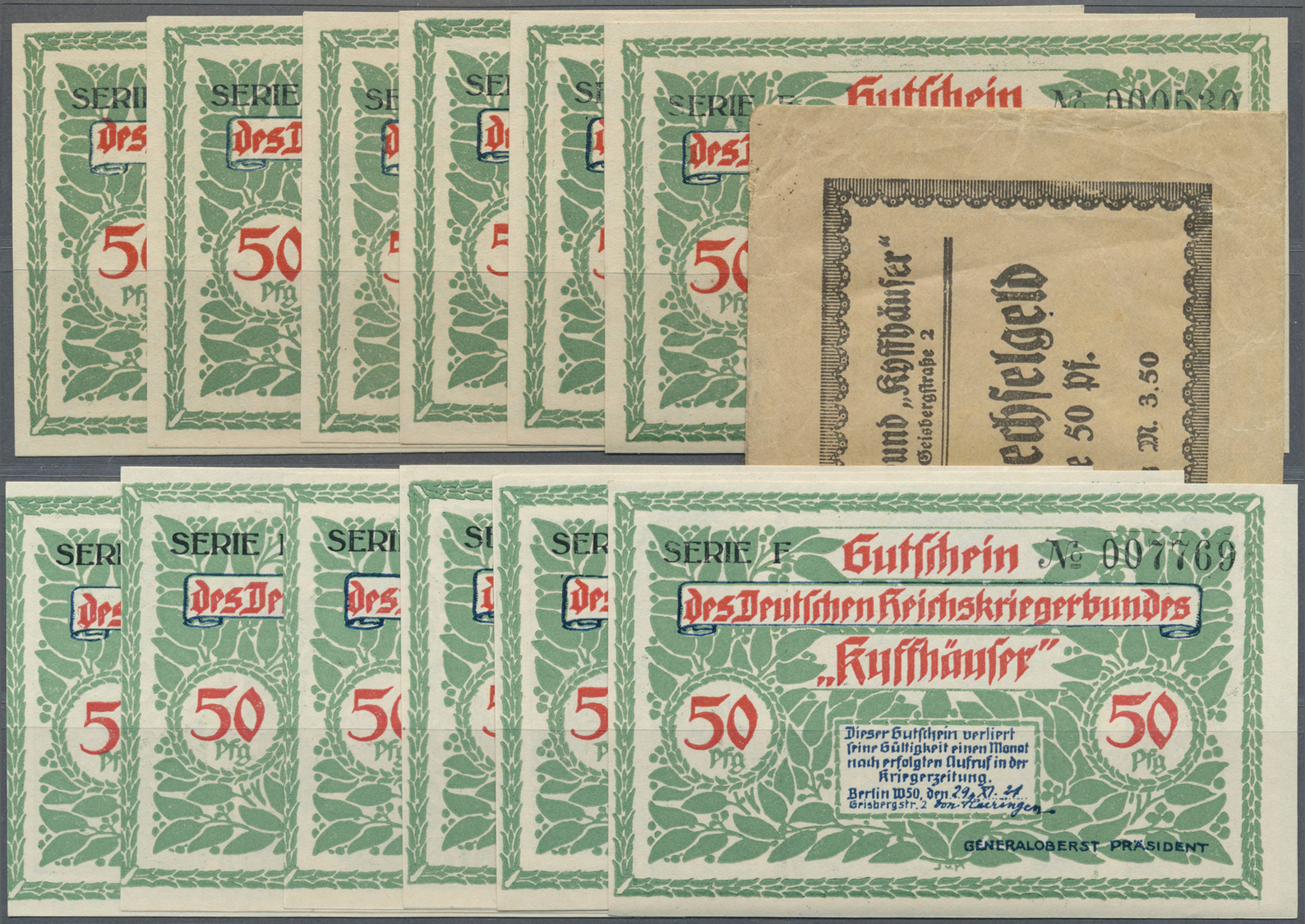 04136 Deutschland - Notgeld - Berlin Und Brandenburg: Berlin, Reichskriegerbund Kyffhäuser, 30 X 50 Pf., 29.11.1921, Dab - [11] Emissions Locales