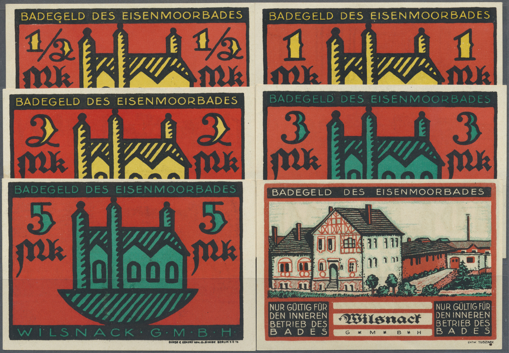 04146 Deutschland - Notgeld - Berlin Und Brandenburg: Wilsnack, Eisenmoorbad Wilsnack GmbH, 1/2, 1, 2, 3, 5, 10 Mark, O. - [11] Emissions Locales