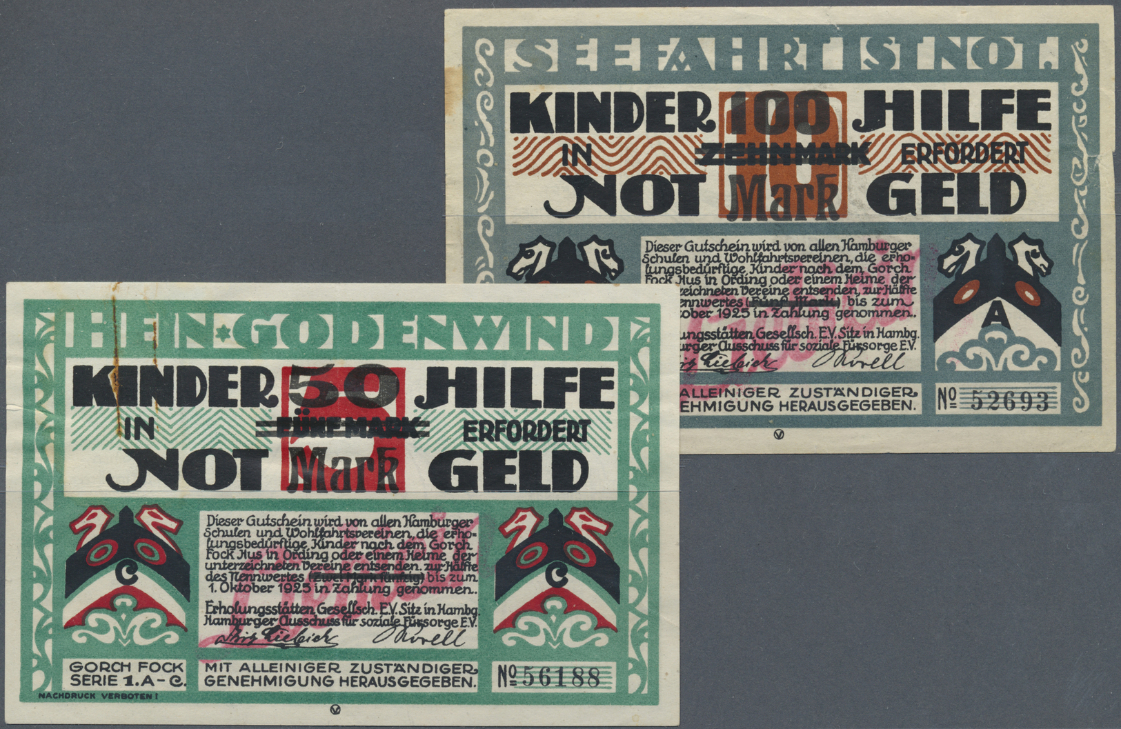 04157 Deutschland - Notgeld - Hamburg: Hamburg, "Liebicin", 50, 100 Mark, O. D. - 31.10.1925, Aufdrucke Auf 5 Und 10 Mar - [11] Emissions Locales