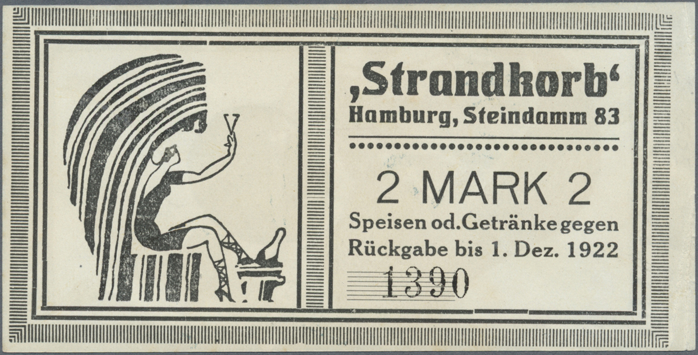 04160 Deutschland - Notgeld - Hamburg: Hamburg, "Strandkorb" Steindamm 83, 2 Mark, O. D. - 1.12.1922, Vs. Ohne Unterdruc - [11] Emissions Locales