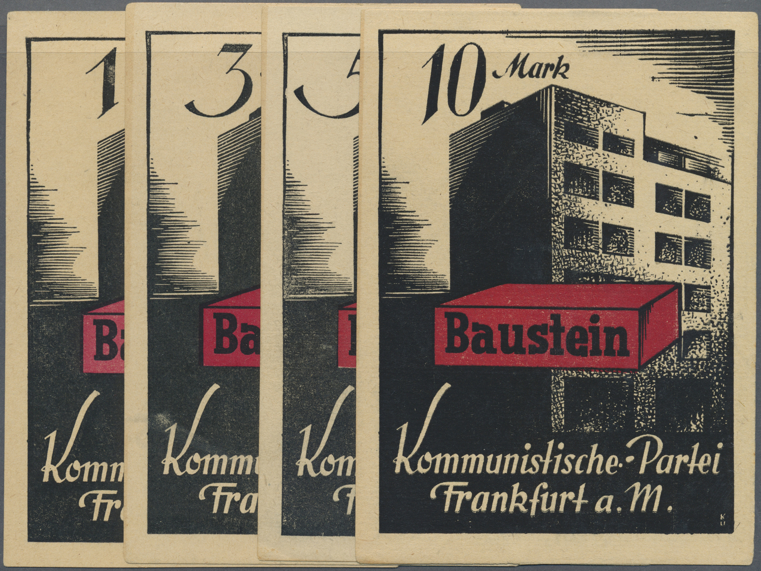 04163 Deutschland - Notgeld - Hessen: Frankfurt Am Main, Kommunistische Partei, 1, 3, 5, 10 Mark, O. D., Bausteine, Erh. - [11] Emissions Locales