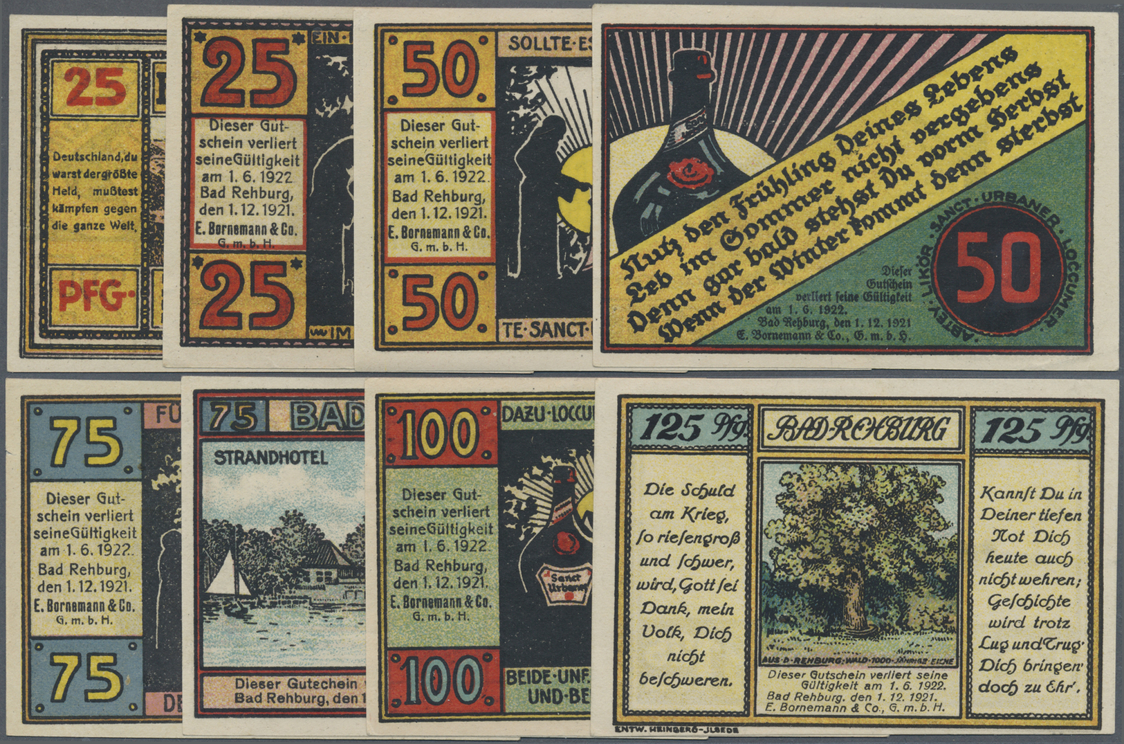 04172 Deutschland - Notgeld - Niedersachsen: Rehburg, E. Bornemann & Co., 2 X 25, 2 X 50, 2 X 75 Pf., 1 X  100 Pf., 1 X - [11] Emissions Locales