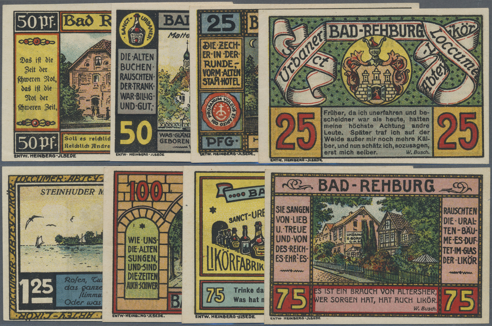 04172 Deutschland - Notgeld - Niedersachsen: Rehburg, E. Bornemann & Co., 2 X 25, 2 X 50, 2 X 75 Pf., 1 X  100 Pf., 1 X - [11] Emissions Locales