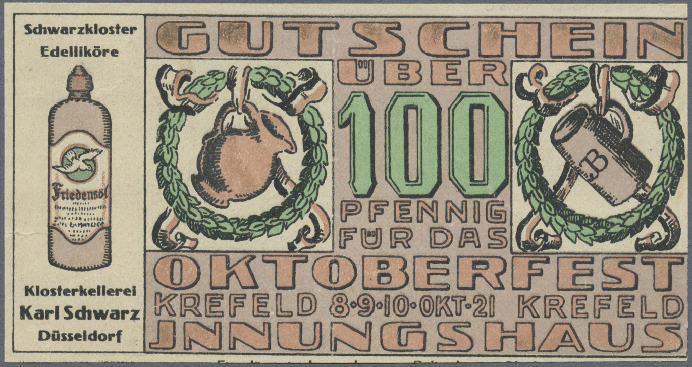 04182 Deutschland - Notgeld - Rheinland: Crefeld, Innungshaus, 100 Pf., 8. - 31.10.1921, Mit Stempel, Erh. I-, Aber Evtl - [11] Emissions Locales