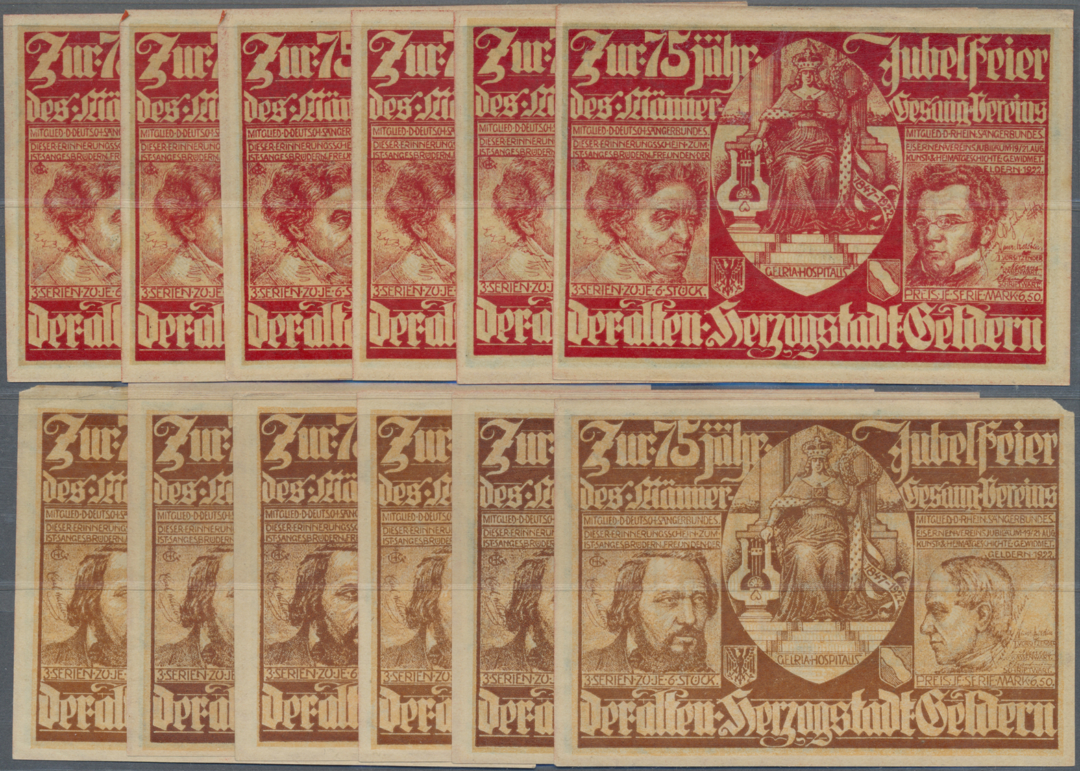 04185 Deutschland - Notgeld - Rheinland: Geldern, Männergesangverein, 2 Serien Zu 6 X 75 Pf., 19.-21.8.1922, Serien A Un - [11] Emissions Locales