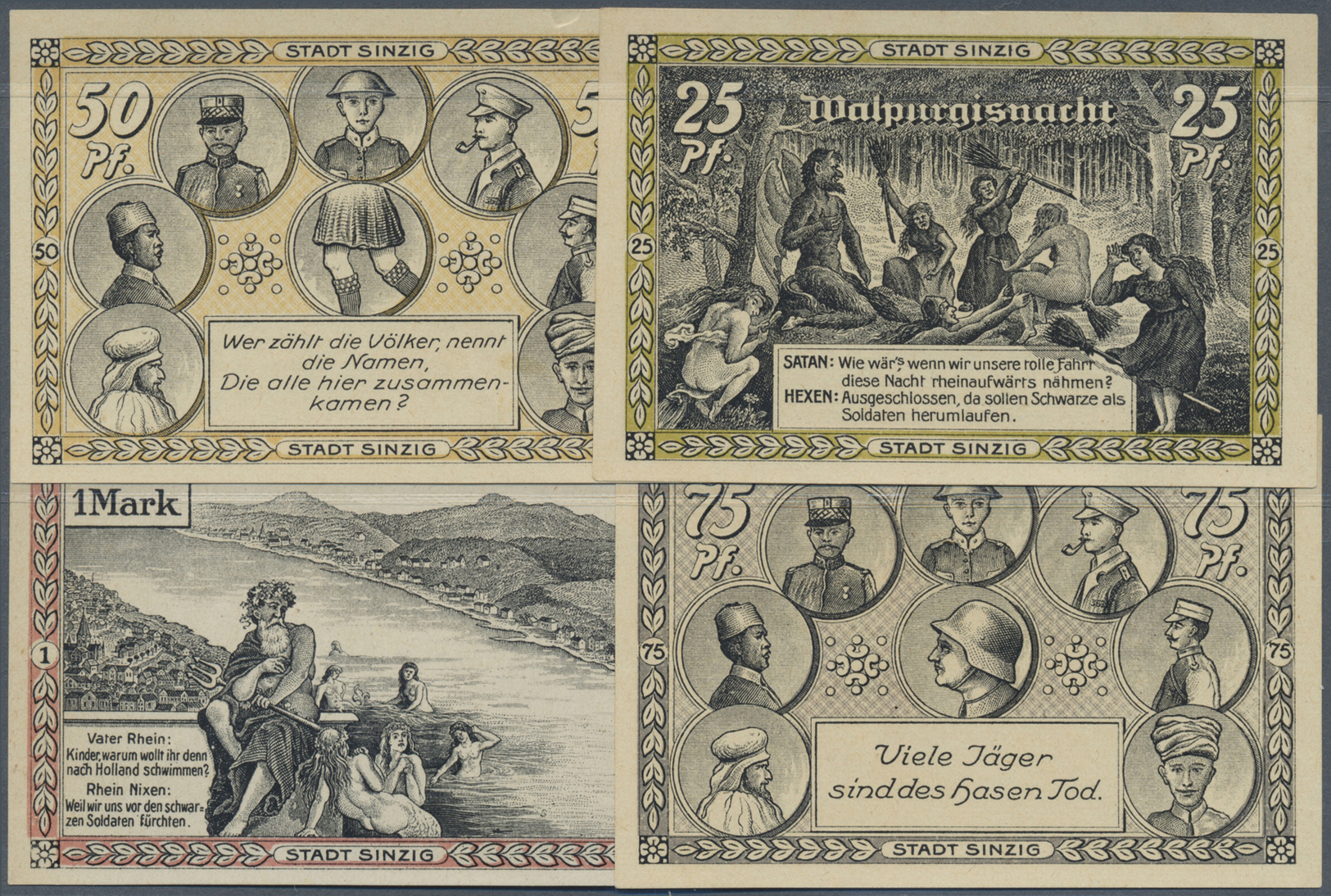 04191 Deutschland - Notgeld - Rheinland: Sinzig, Stadt, 25, 50, 75 Pf., 1 Mark, 1.8.1921, Erh. I, Total 4 Scheine - [11] Emissions Locales