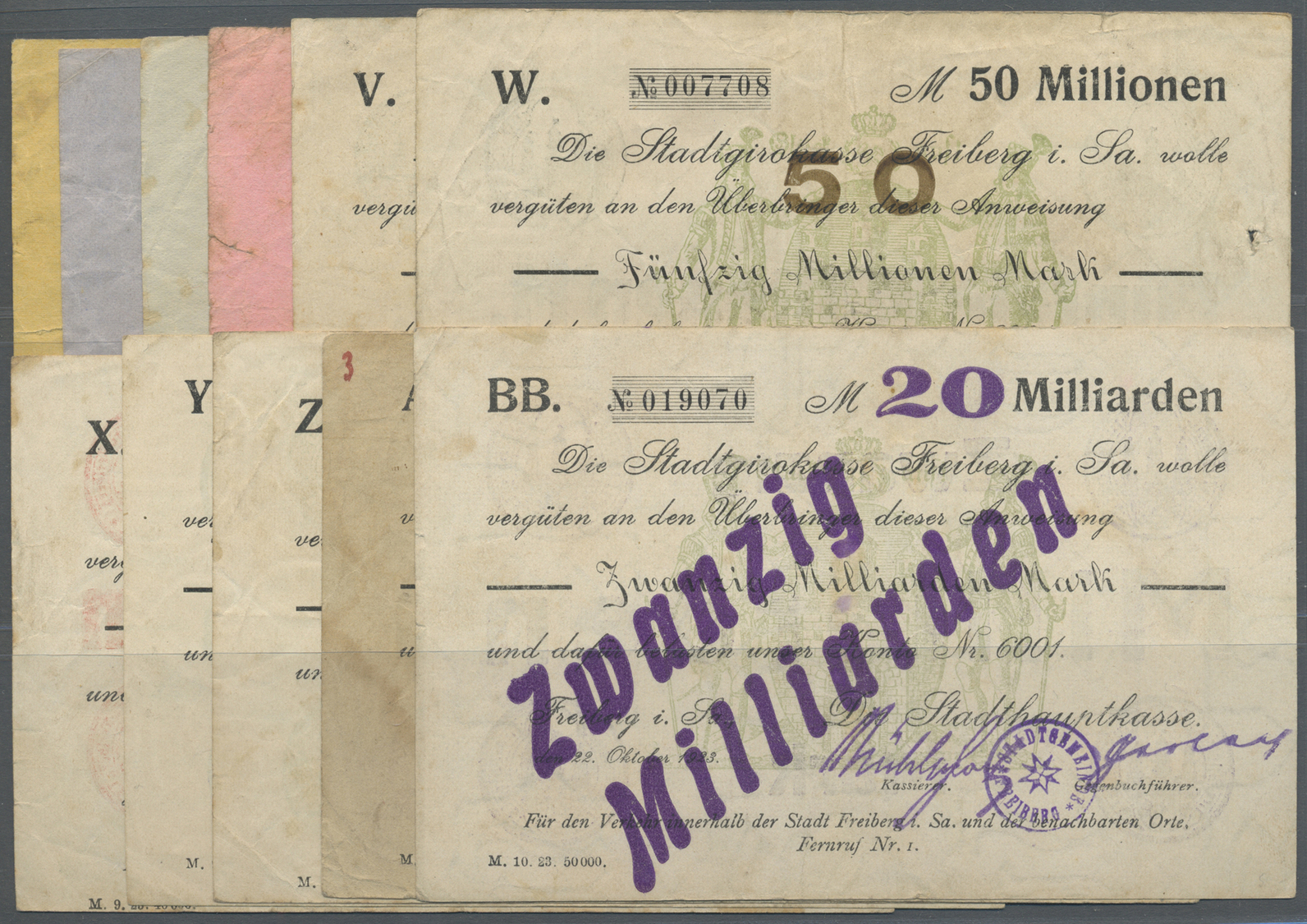 04193 Deutschland - Notgeld - Sachsen: Freiberg, Stadthauptkasse, 50 Tsd., 500 Tsd. Mark, 30.7.1923; 100 Tsd., 1 Mio. Ma - [11] Emissions Locales