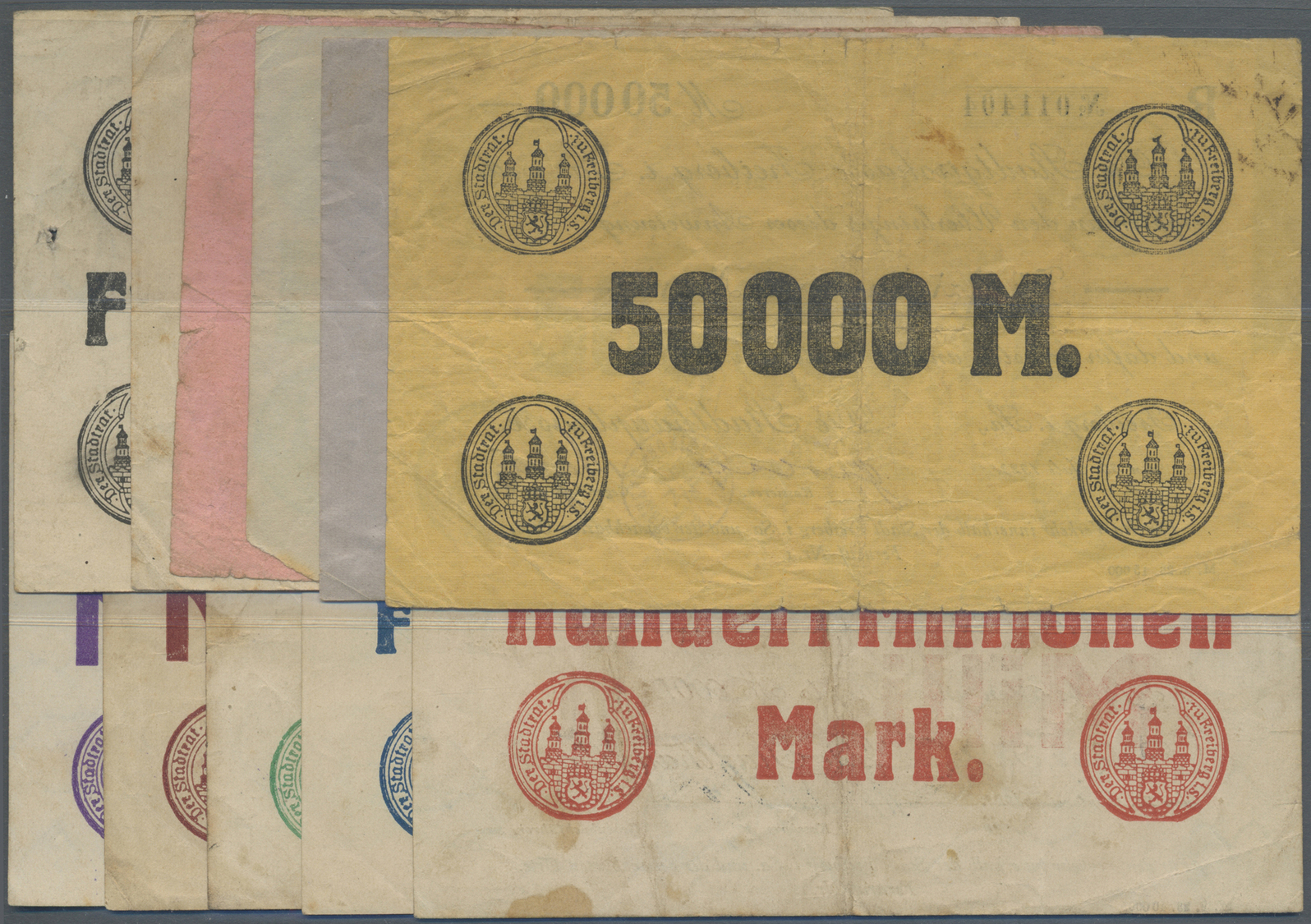 04193 Deutschland - Notgeld - Sachsen: Freiberg, Stadthauptkasse, 50 Tsd., 500 Tsd. Mark, 30.7.1923; 100 Tsd., 1 Mio. Ma - [11] Emissions Locales