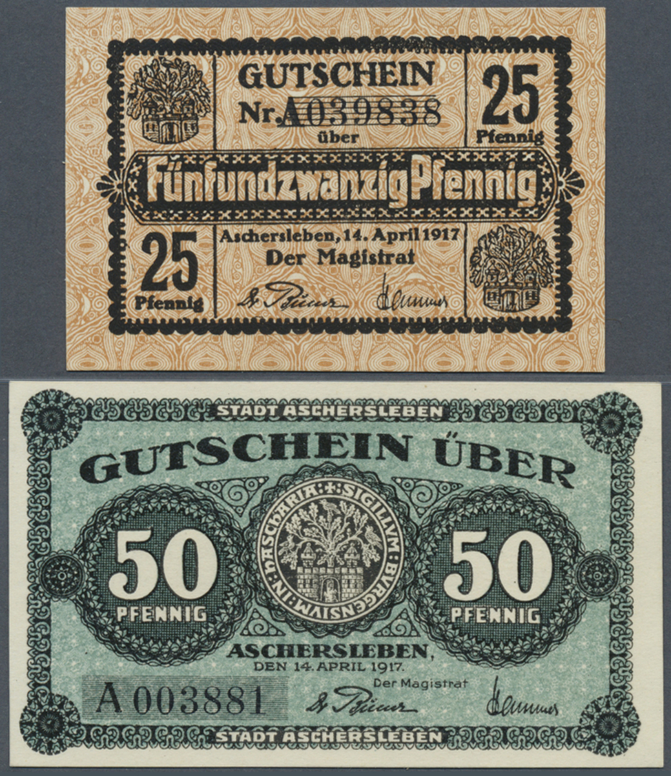 04199 Deutschland - Notgeld - Sachsen-Anhalt: Aschersleben, Stadt, 25, 50 Pf., 14.4.1917, Beide Scheine Mit A Vor Der KN - [11] Lokale Uitgaven