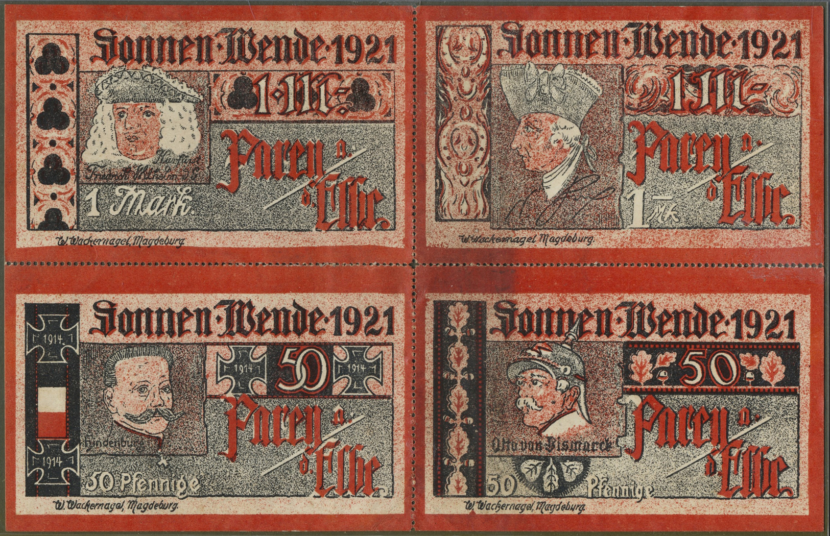 04203 Deutschland - Notgeld - Sachsen-Anhalt: Parey, Spar- Und Creditbank, Sonnenwende 1921 - 1.4.1922, Viererblock Mit - [11] Emissions Locales