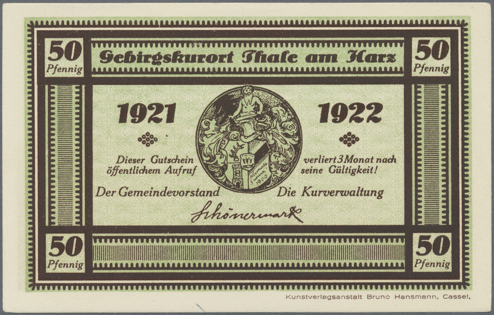 04205 Deutschland - Notgeld - Sachsen-Anhalt: Thale, Gemeinde, 96 Stück der postkartengroßen Scheine zu 50 Pf. mit rs. b
