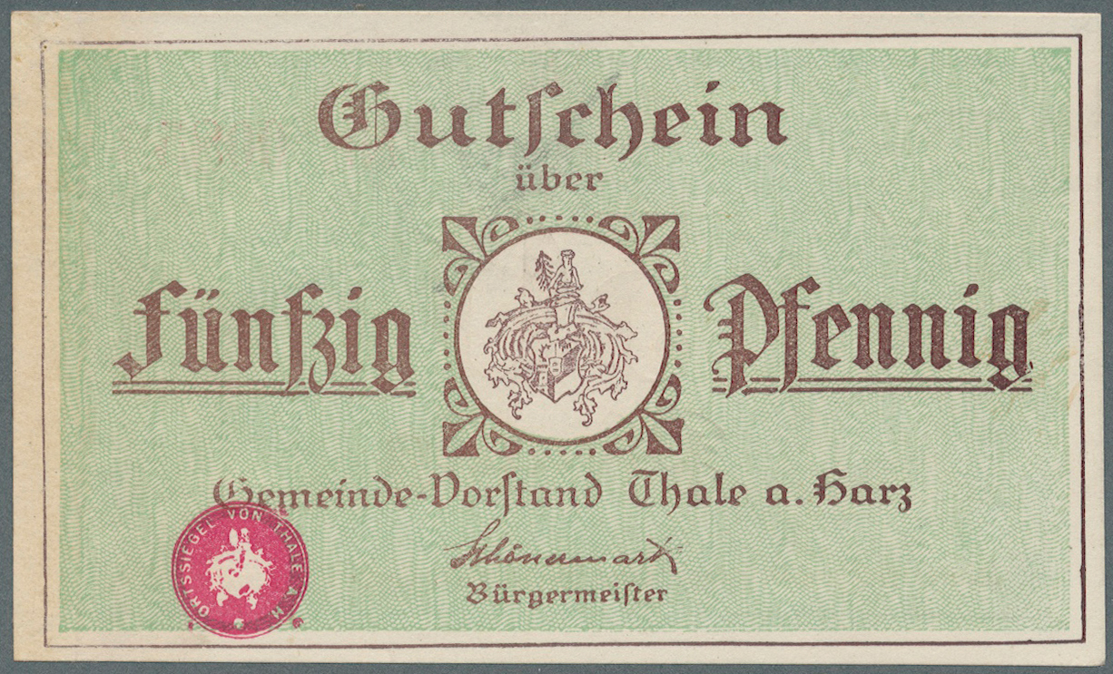 04206 Deutschland - Notgeld - Sachsen-Anhalt: Thale, Stadt, Originale Der Verkehrsausgaben 1917 (o. D.), 10, 25, 50 Pf., - [11] Emissions Locales