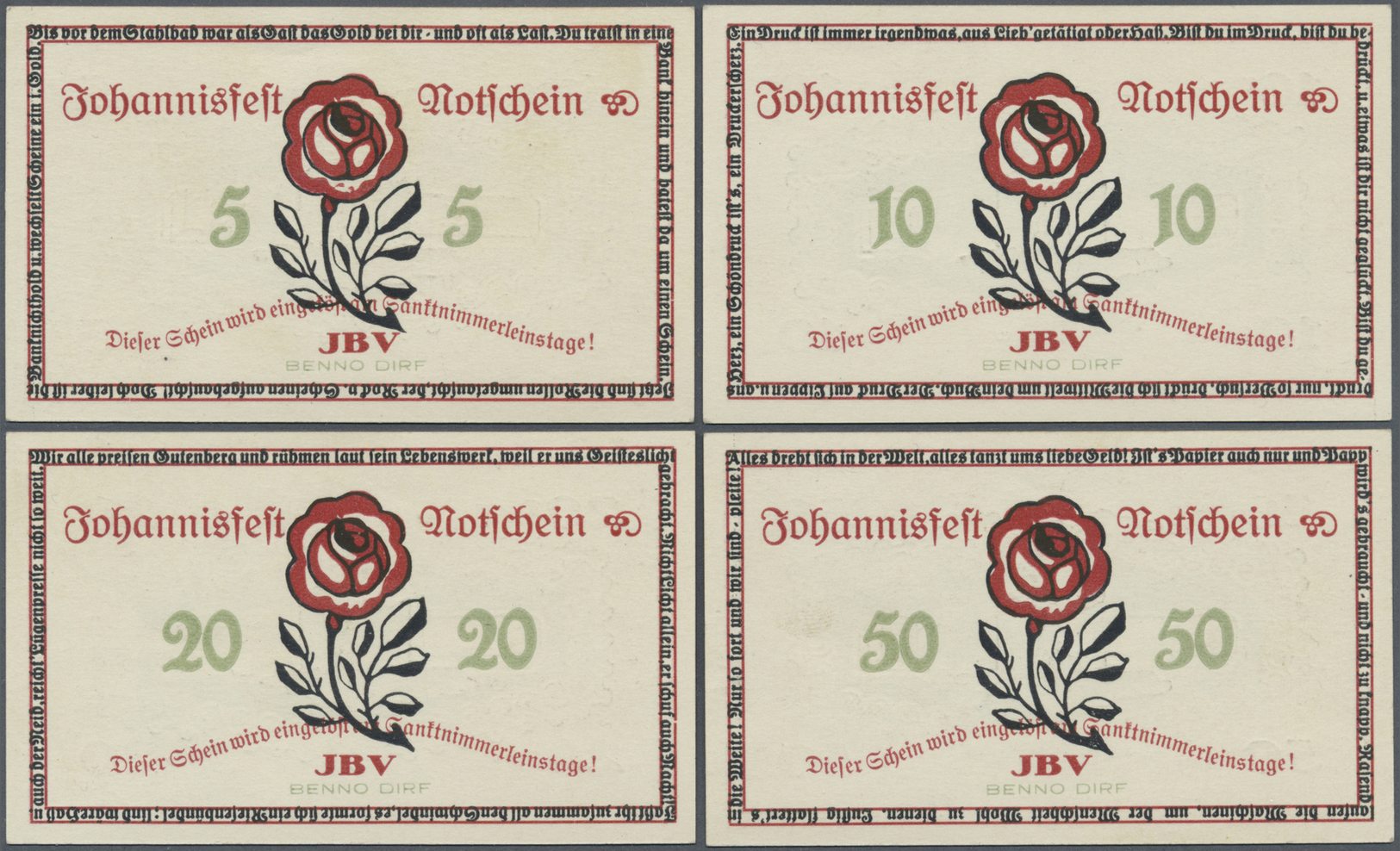 04220 Deutschland - Notgeld - Thüringen: Altenburg, Johannisfest-Notschein, 5, 10, 20, 50 Pf., O. D., Rose Und Inschrift - [11] Emissions Locales