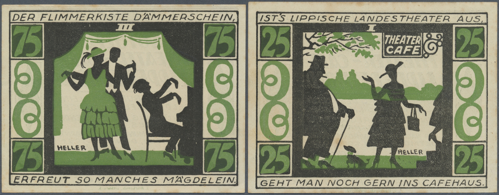 04236 Deutschland - Notgeld - Westfalen: Detmold, Theater-Café, 25, 75 Pf., 1.10.1921, Leicht Stockfleckig, Erh. II, Tot - Autres & Non Classés