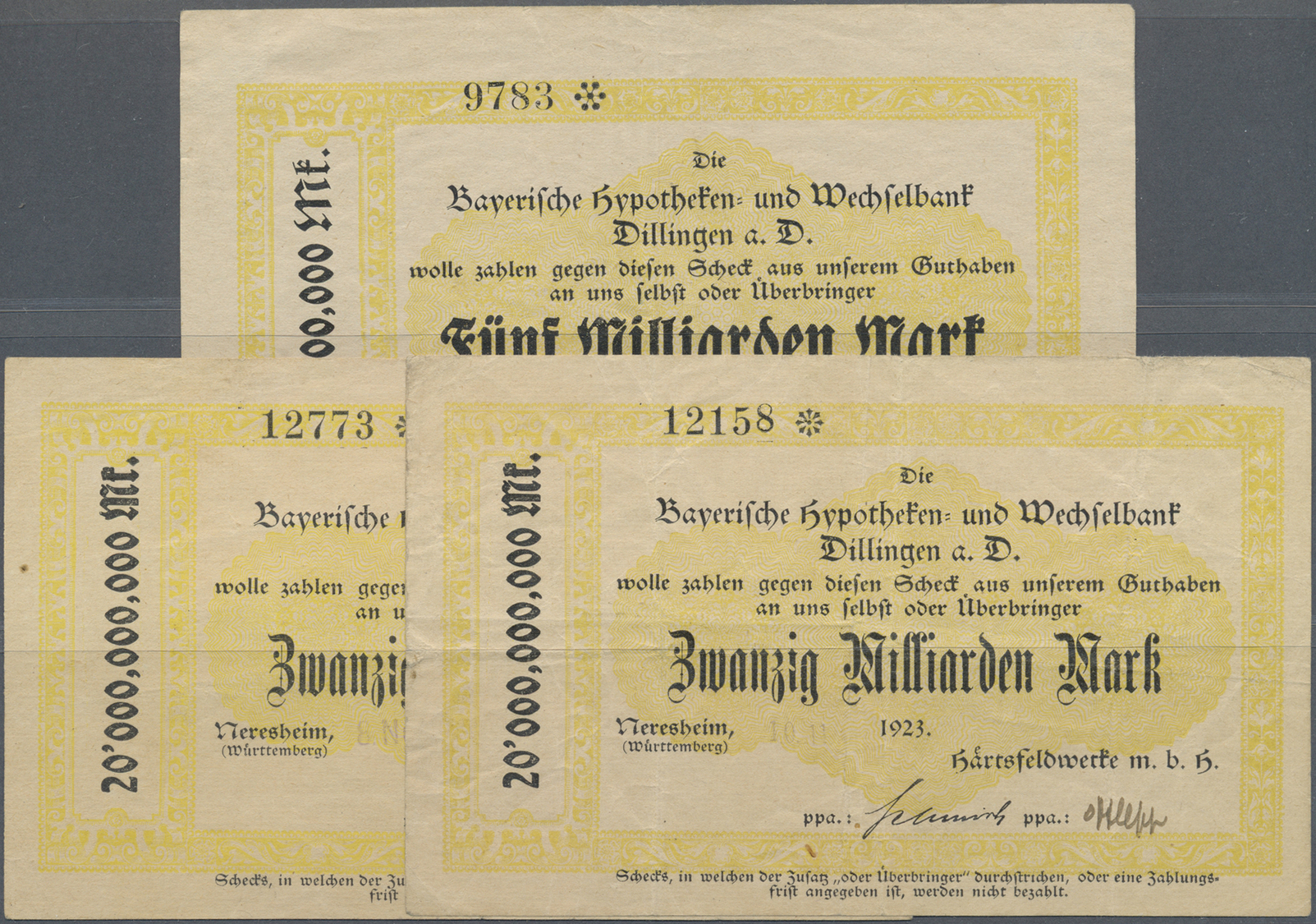 04313 Deutschland - Notgeld - Württemberg: Neresheim, Härtsfeldwerke, 5 Mrd. Mark, 3.11.; 20 Mrd. Mark, 8.11., 10.11.192 - [11] Emissions Locales