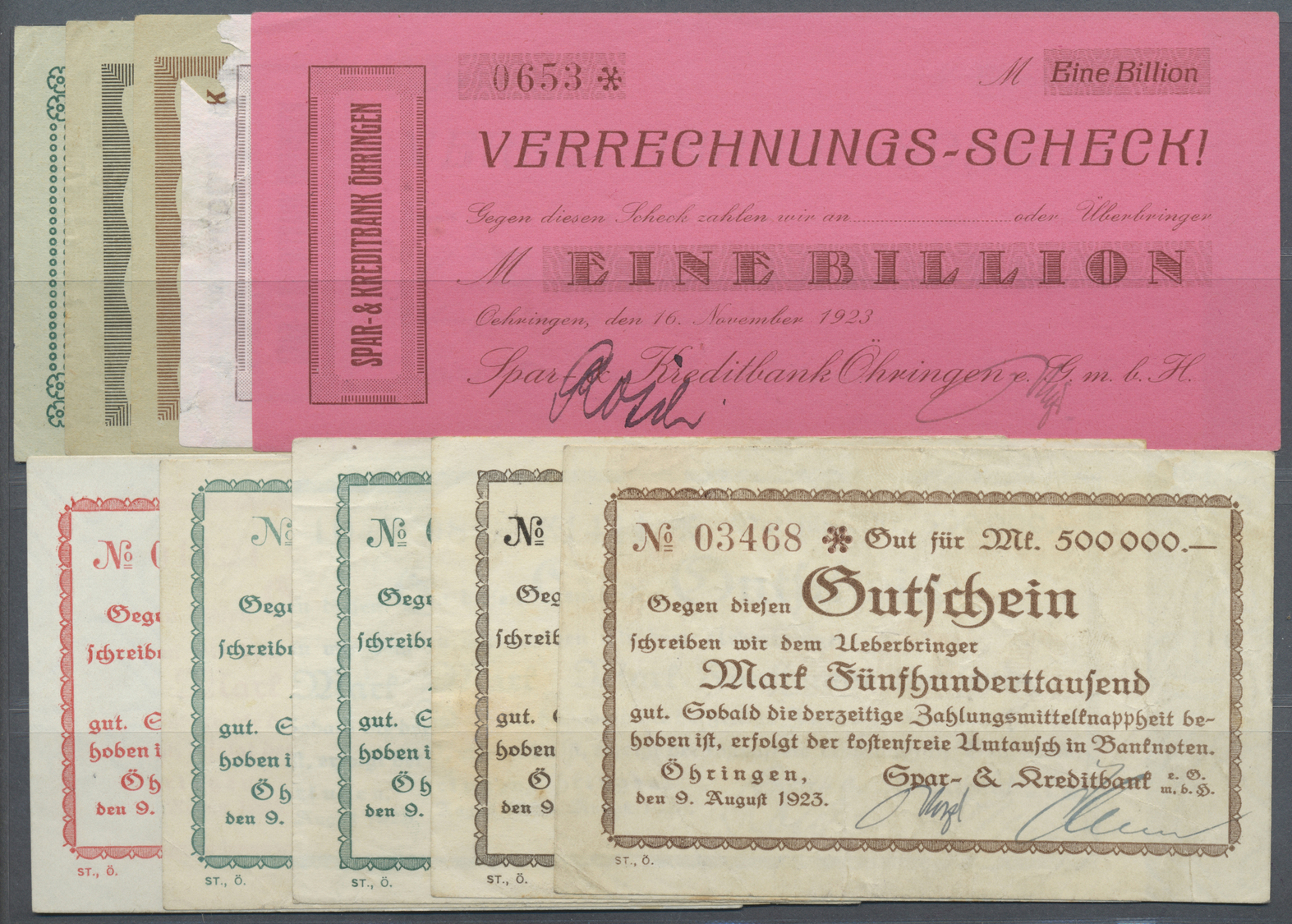 04324 Deutschland - Notgeld - Württemberg: Öhringen, Spar- Und Kreditbank, 100, 200 (2 Rahmen- Und KN-Varianten), 500 (s - [11] Emissions Locales