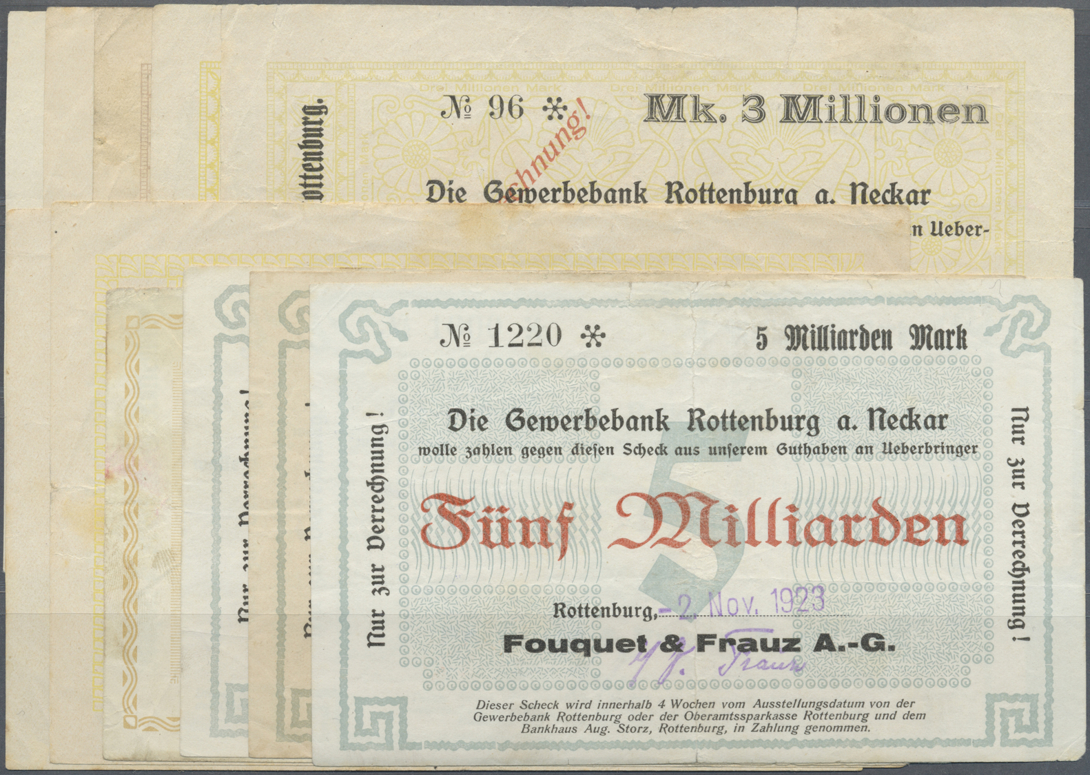 04330 Deutschland - Notgeld - Württemberg: Rottenburg, Fouquet & Frauz AG, 500 Tsd. Mark, 31.8.1923, 24.9.1923; 1 Mio. M - [11] Emissions Locales