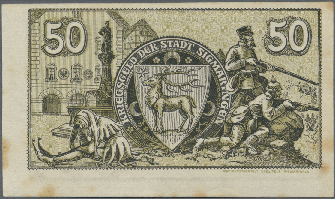 04334 Deutschland - Notgeld - Württemberg: Sigmaringen, Stadt, 50 Pf., 1.9.1918, Fehldruck Mit Beidseitigem, Einmal Kopf - [11] Emissions Locales