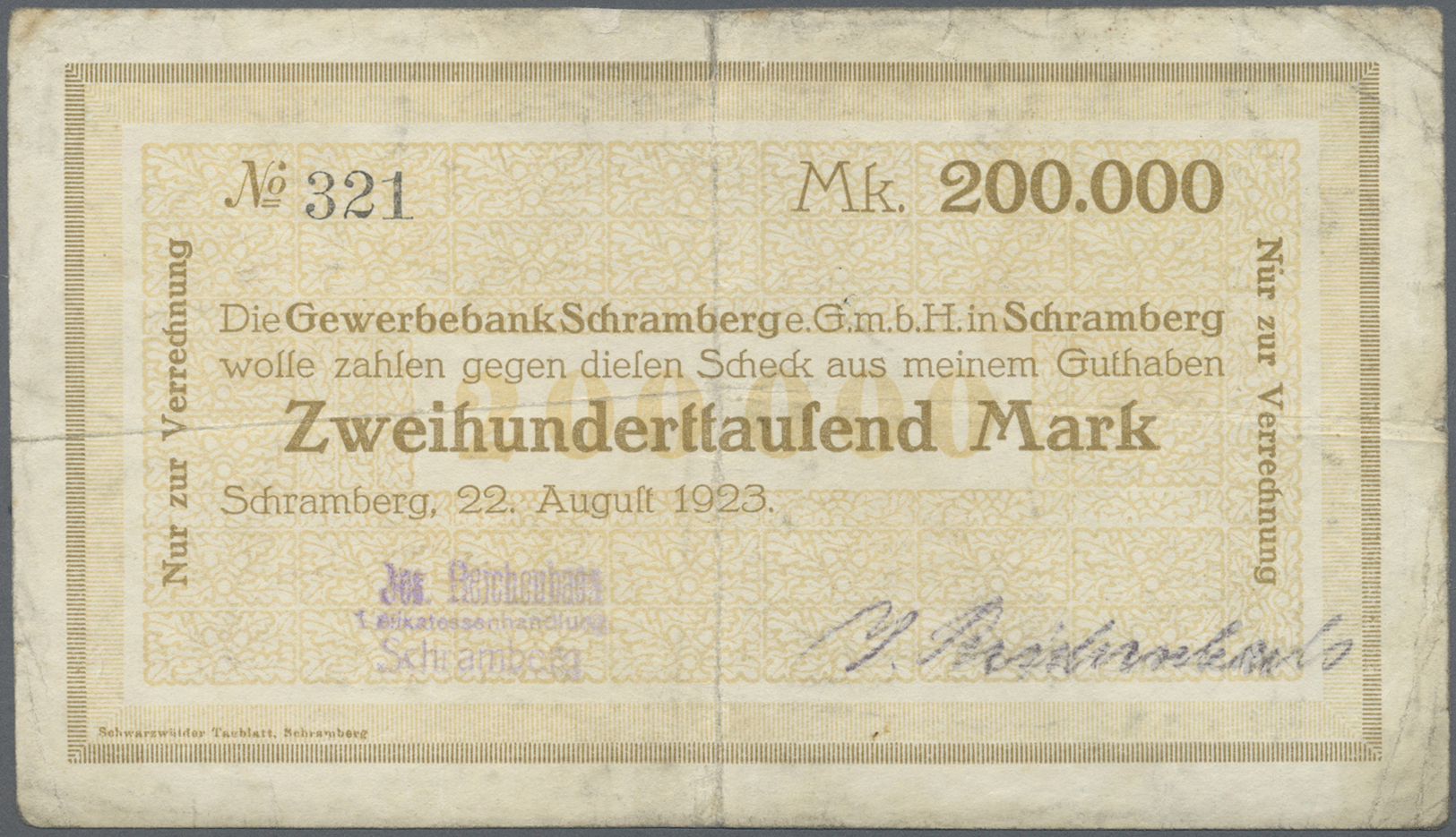 04336 Deutschland - Notgeld - Württemberg: Schramberg, Jos. Reichenbach, Delikatessenhandlung, 50 Tsd. Mark, 22.8.1923, - [11] Emissions Locales