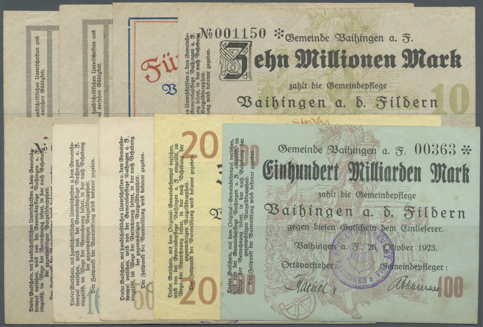 04377 Deutschland - Notgeld - Württemberg: Vaihingen / Fildern, 500 Tsd., 1 Mio. Mark, 23.8.1923; 5 Mio. Mark, 5.9.1923; - [11] Emissions Locales