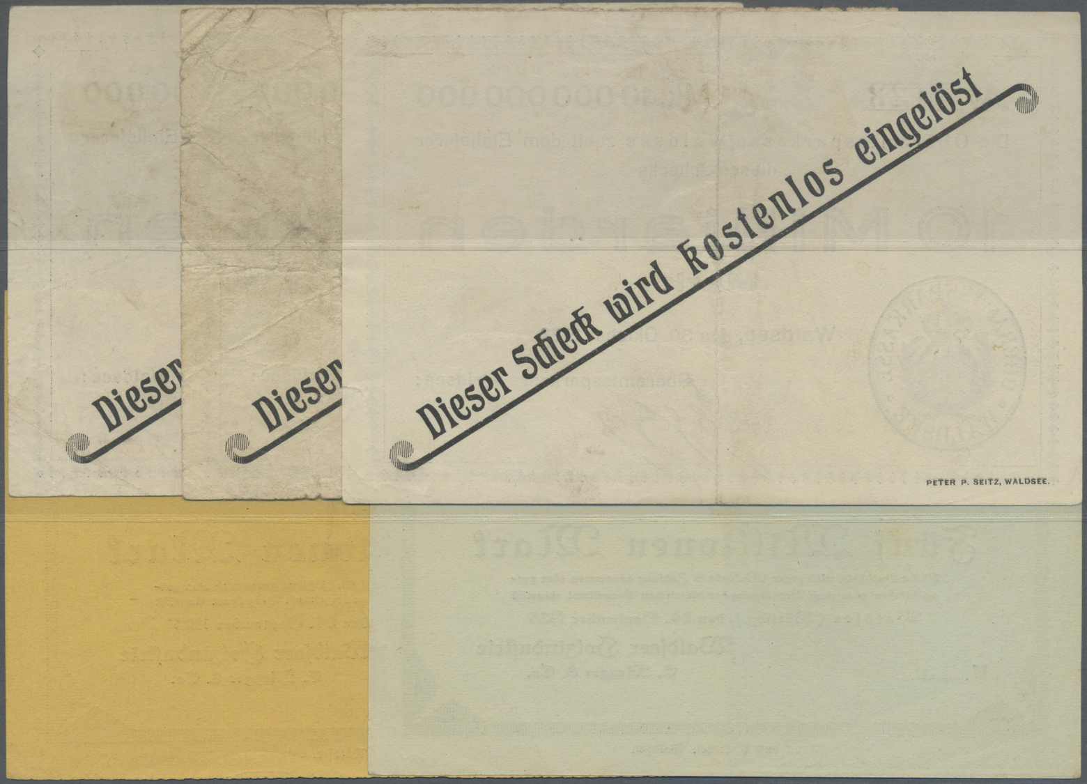 04383 Deutschland - Notgeld - Württemberg: Waldsee, Oberamtssparkasse, 10, 20 (beschnitten), 50 Mrd. Mark, 30.10.1923, E - [11] Emissions Locales