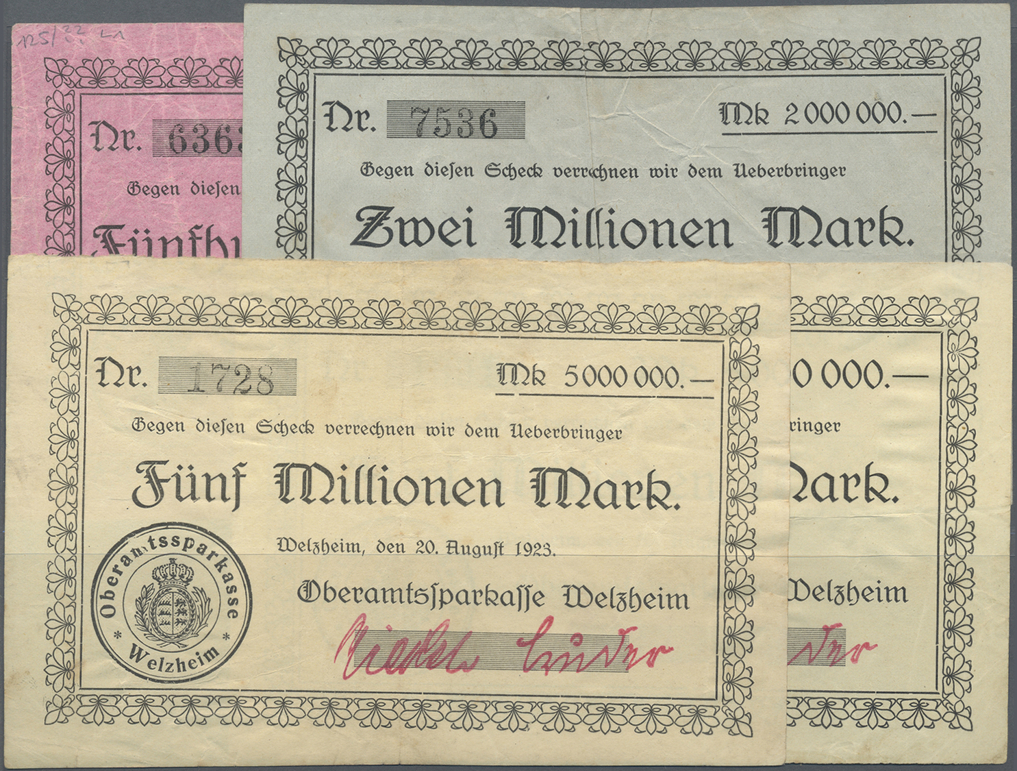 04403 Deutschland - Notgeld - Württemberg: Welzheim, Oberamtsparkasse, 500 Tsd. Mark, 10.8.1923, Ohne Unterschriften; 2 - [11] Emissions Locales