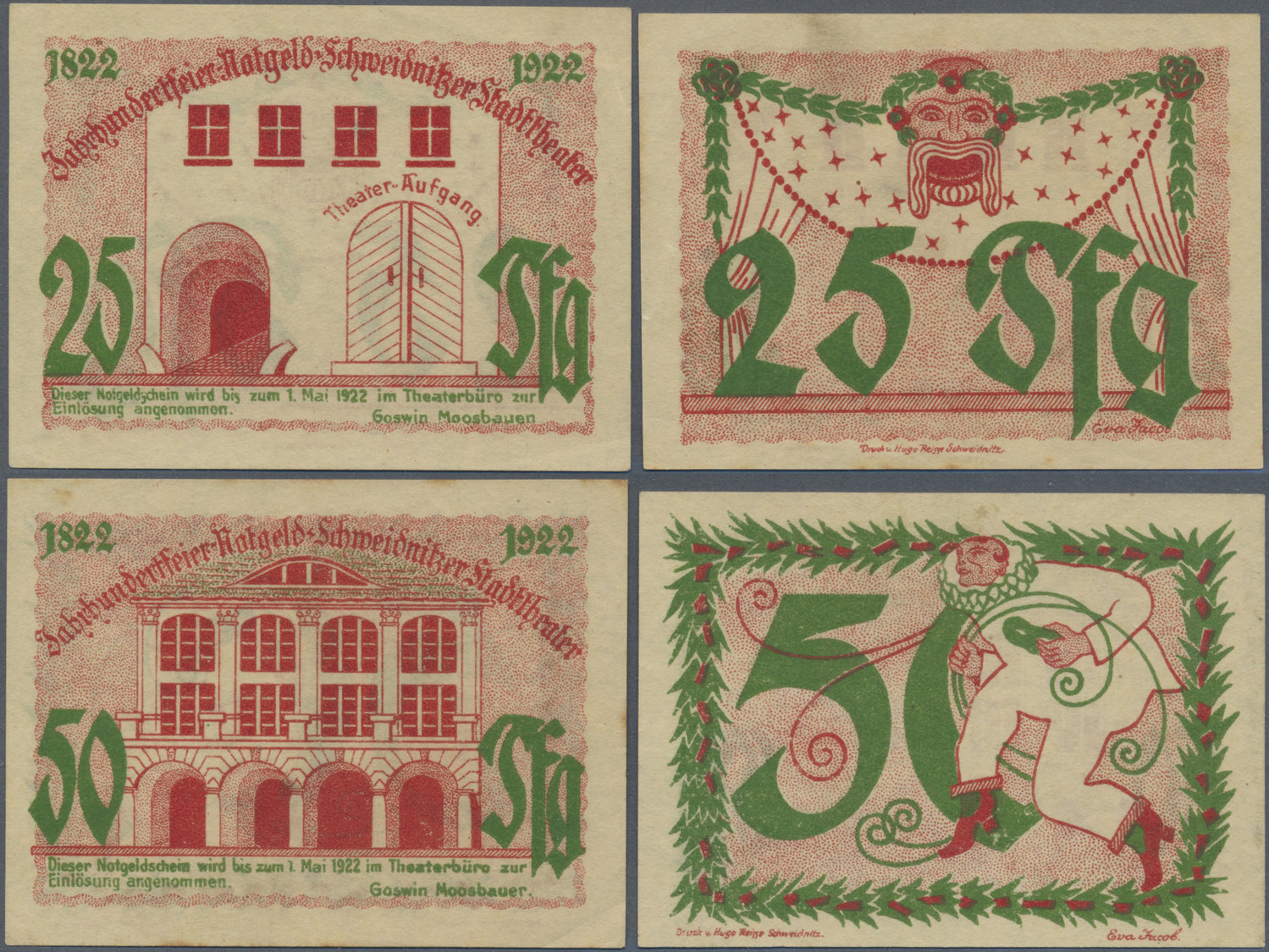 04421 Deutschland - Notgeld - Ehemalige Ostgebiete: Schweidnitz, Schlesien, Stadttheater, Je 2 X 25, 50 Pf., O. D. - 1.5 - Autres & Non Classés