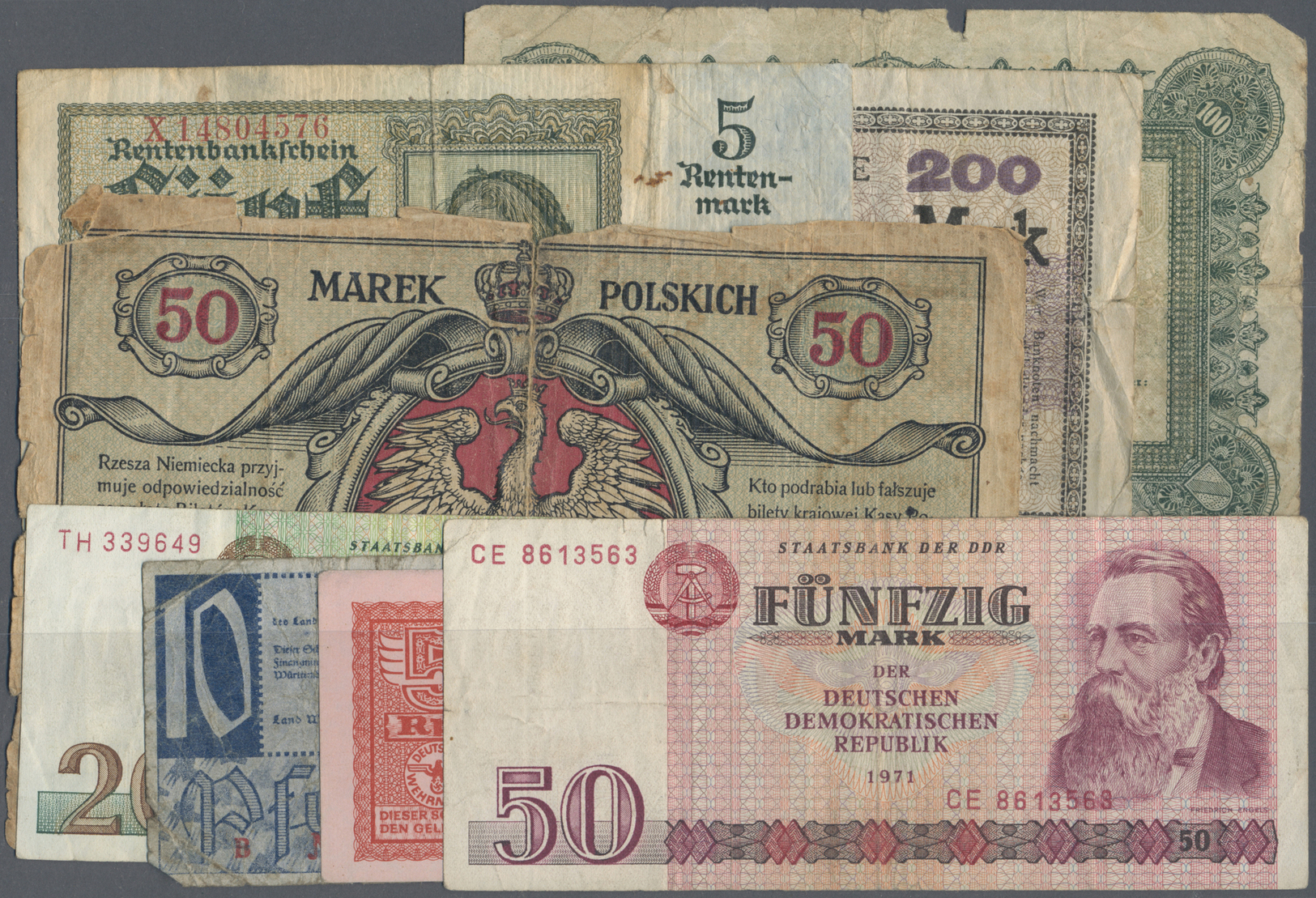 04521 Deutschland - Sonstige: Großer Posten Mit 134 Banknoten Und Notgeld Vom Kaiserreich Bis DDR In Meist Stark Gebrauc - Autres & Non Classés