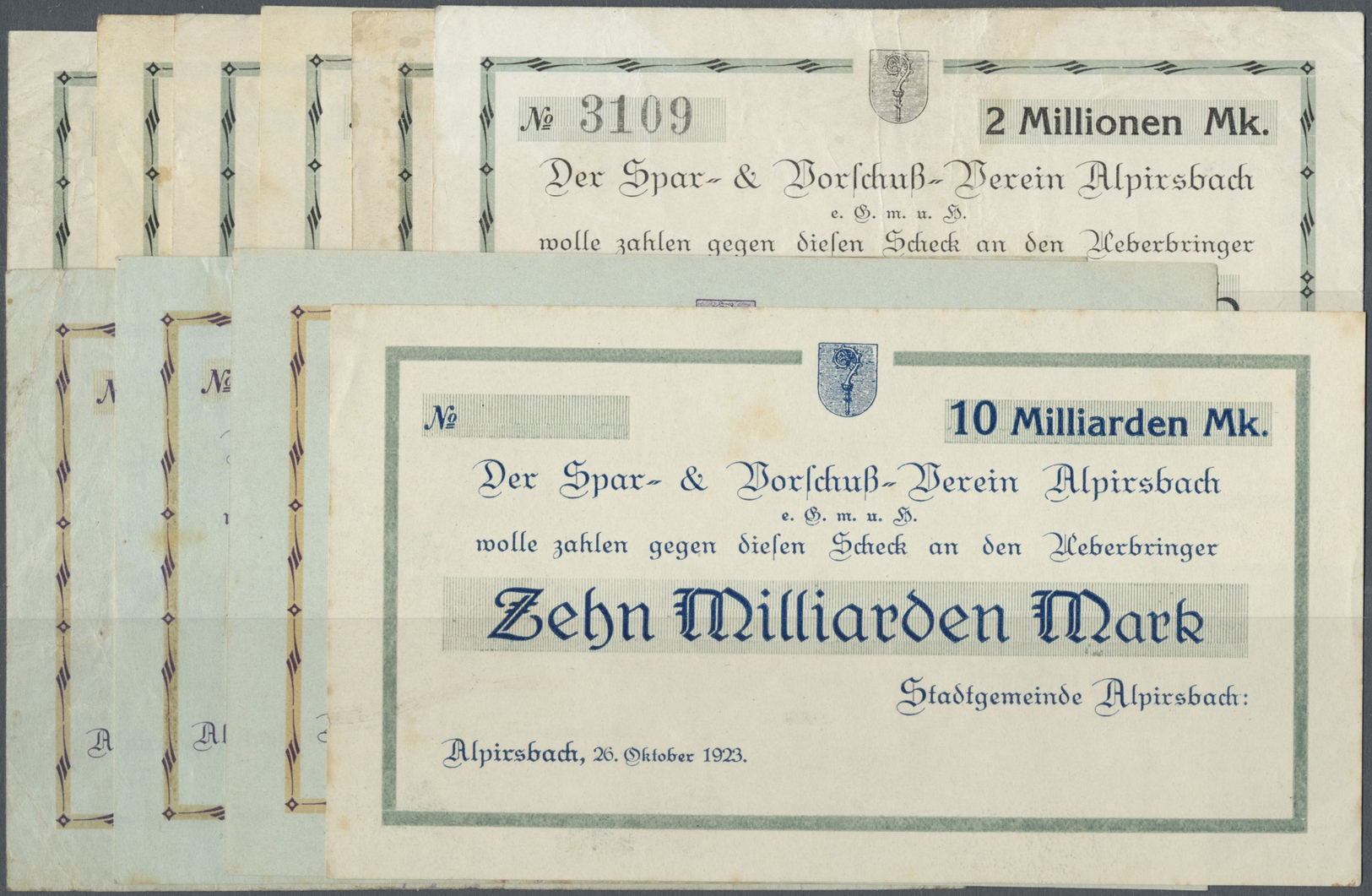 04563 Deutschland - Notgeld - Württemberg: Alpirsbach, Stadtgemeinde, 200, 500 Tsd., 1, 2 Mio. Mark, 23.8.1923; 2, 5 Mio - [11] Emissions Locales