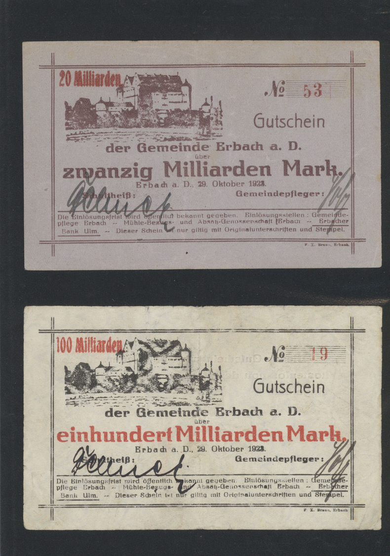 04566 Deutschland - Notgeld - Württemberg: Erbach, Gemeinde, 10 Mio. bis 1 Billion Mark, 28.9. - 26.11.1923, herausragen