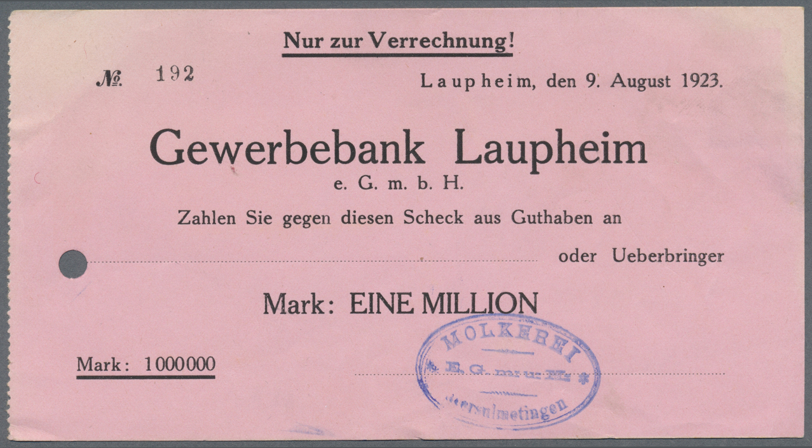 04572 Deutschland - Notgeld - Württemberg: Laupheim, Gewerbebank, 100 Tsd. Mark, 4.8. (23), 9.8.1923 (28); 500 Tsd. Mark - [11] Emissions Locales