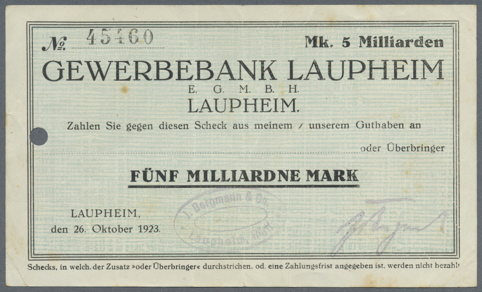 04572 Deutschland - Notgeld - Württemberg: Laupheim, Gewerbebank, 100 Tsd. Mark, 4.8. (23), 9.8.1923 (28); 500 Tsd. Mark - [11] Emissions Locales