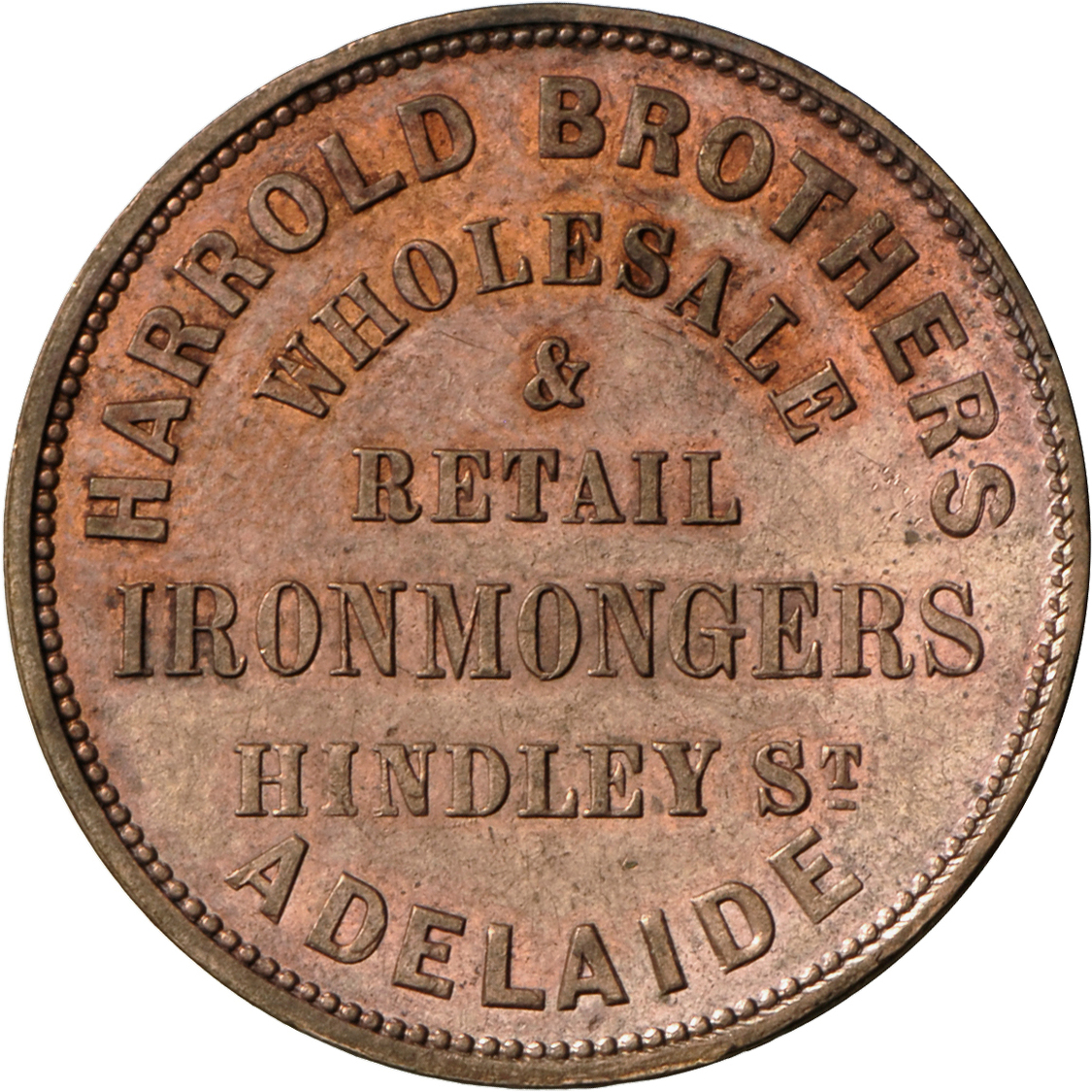 05021 Australien: Penny-Token 1858, Fa. Harrold Brothers / Adelaide, South Australia; Seated Justice / Legend; Rare In T - Autres & Non Classés