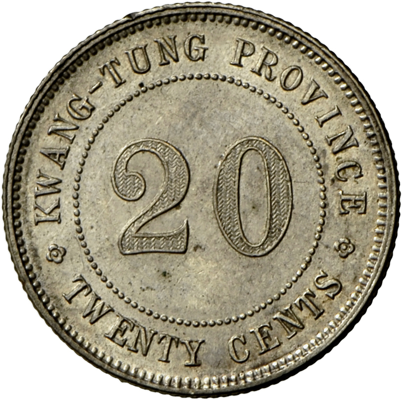 05031 China - Volksrepublik: Lot 4 Münzen, Republik, Provinz Kwang Tung, 20 Cent Jahr 9 (1920) KM Y 423, Feine Patina, S - Chine
