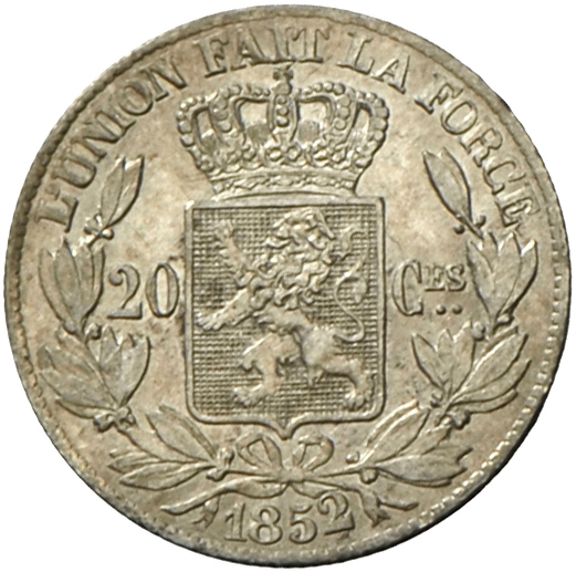 05081 Belgien: Leopold I., 20 Cent 1852, Variante Ohne Punkt Bei L W, Selten ! Sehr Schön / Vorzüglich. - Autres & Non Classés